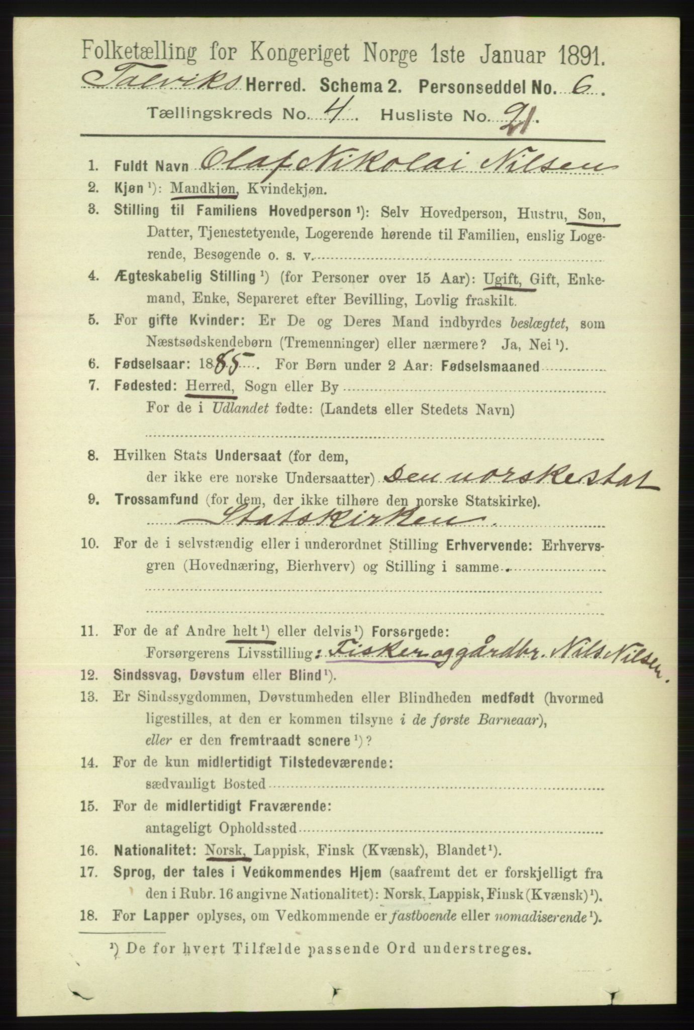 RA, 1891 census for 2013 Talvik, 1891, p. 1220