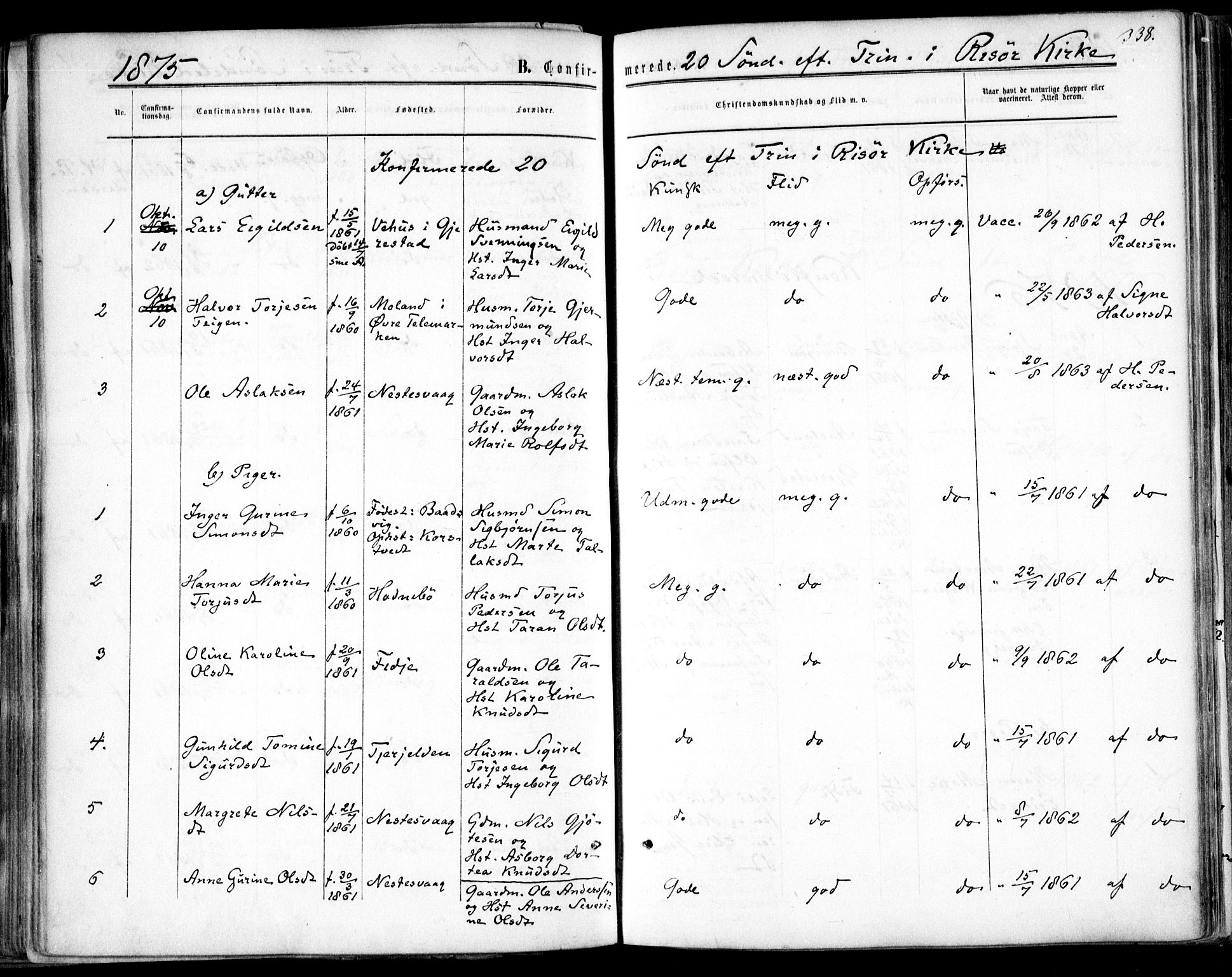 Søndeled sokneprestkontor, AV/SAK-1111-0038/F/Fa/L0003: Parish register (official) no. A 3, 1861-1879, p. 338