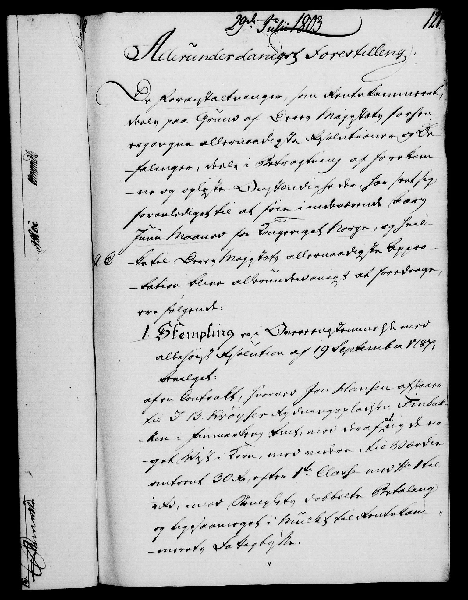 Rentekammeret, Kammerkanselliet, RA/EA-3111/G/Gf/Gfa/L0085: Norsk relasjons- og resolusjonsprotokoll (merket RK 52.85), 1803, p. 685