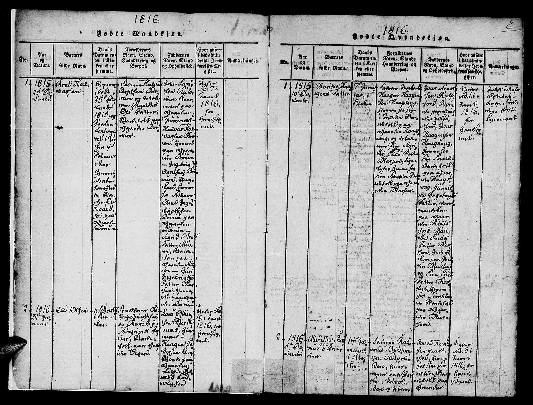 Ministerialprotokoller, klokkerbøker og fødselsregistre - Sør-Trøndelag, SAT/A-1456/678/L0895: Parish register (official) no. 678A05 /1, 1816-1821, p. 2