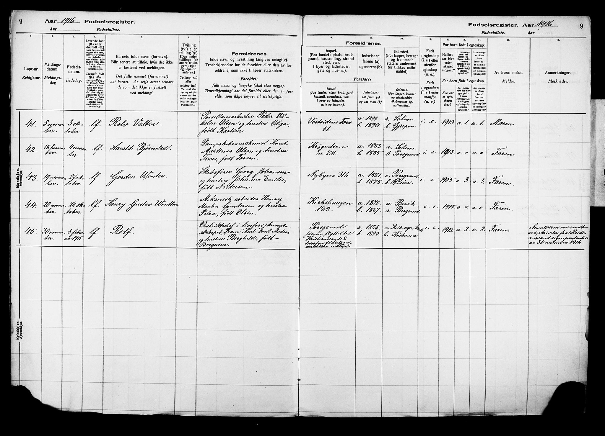 Porsgrunn kirkebøker , AV/SAKO-A-104/J/Ja/L0001: Birth register no. 1, 1916-1929, p. 9