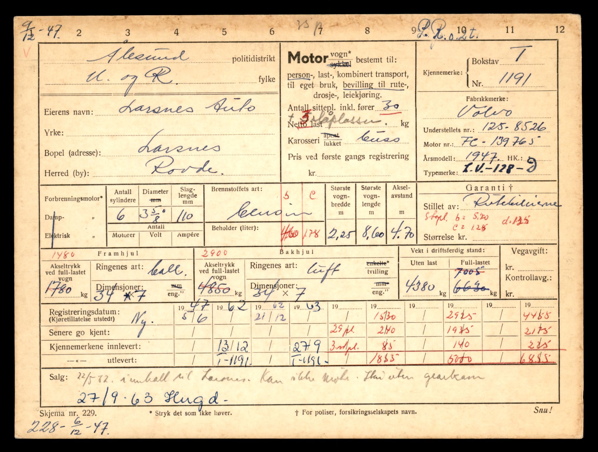 Møre og Romsdal vegkontor - Ålesund trafikkstasjon, AV/SAT-A-4099/F/Fe/L0011: Registreringskort for kjøretøy T 1170 - T 1289, 1927-1998, p. 617