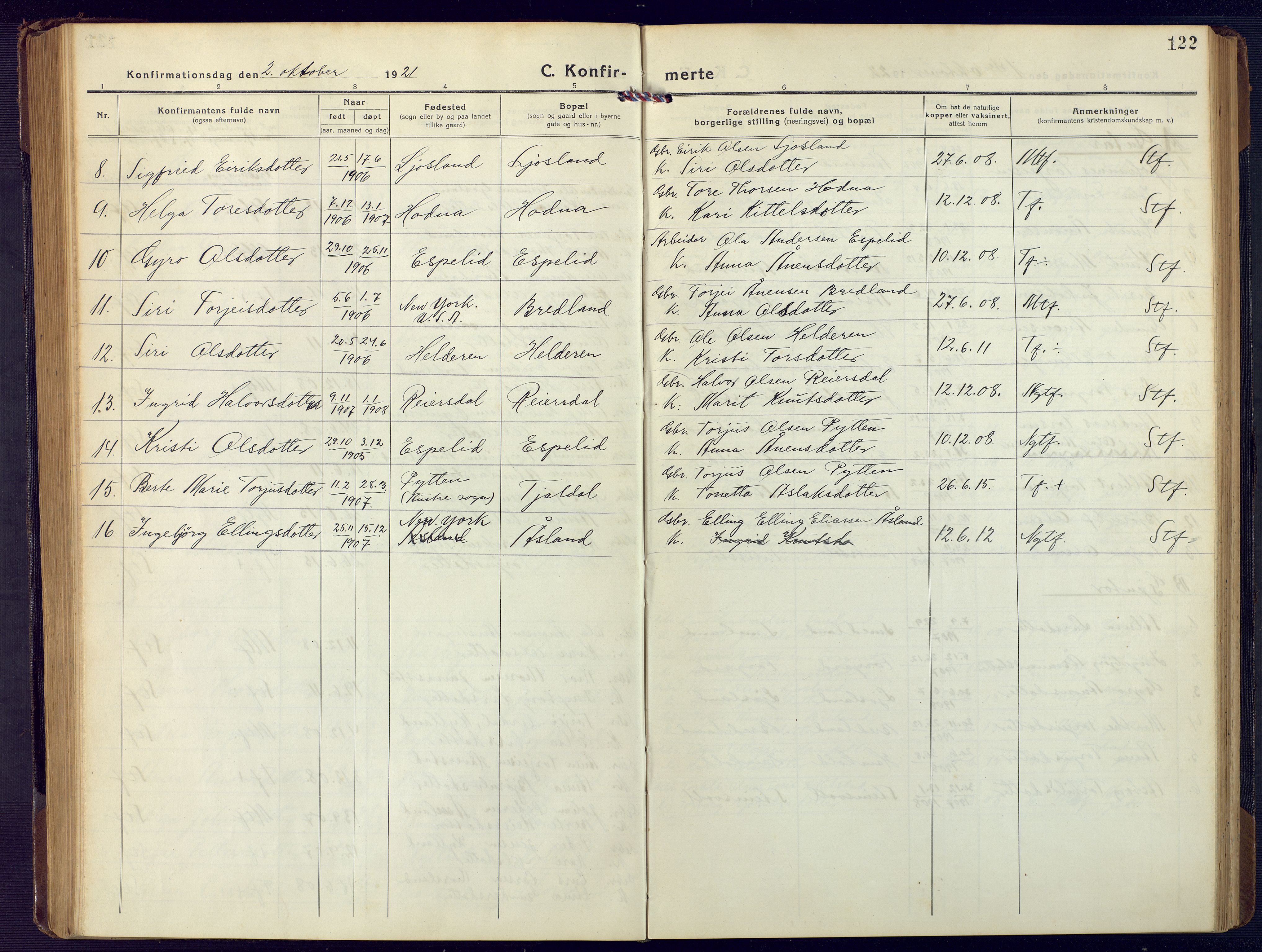 Åseral sokneprestkontor, AV/SAK-1111-0051/F/Fb/L0004: Parish register (copy) no. B 4, 1920-1946, p. 122