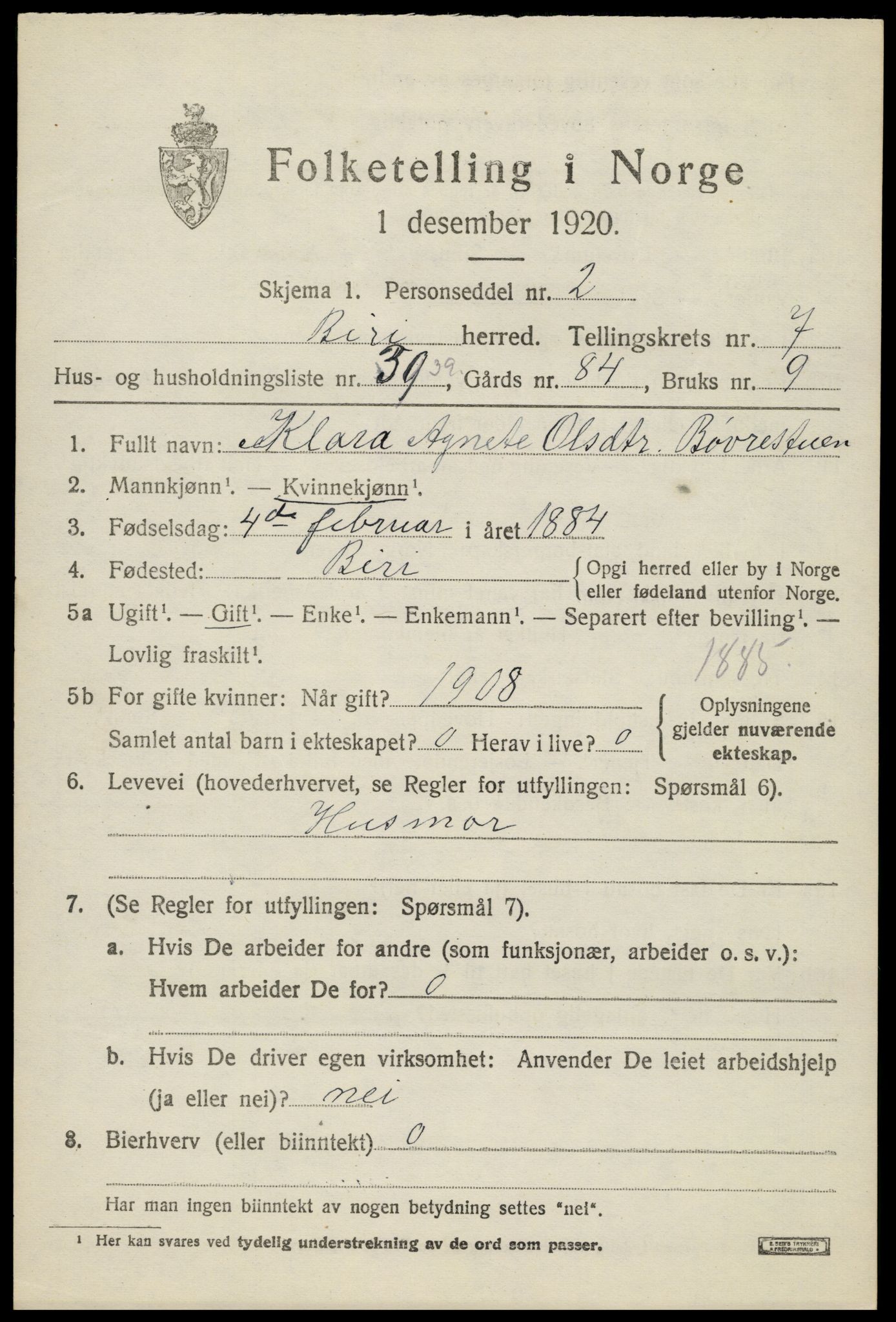 SAH, 1920 census for Biri, 1920, p. 6373