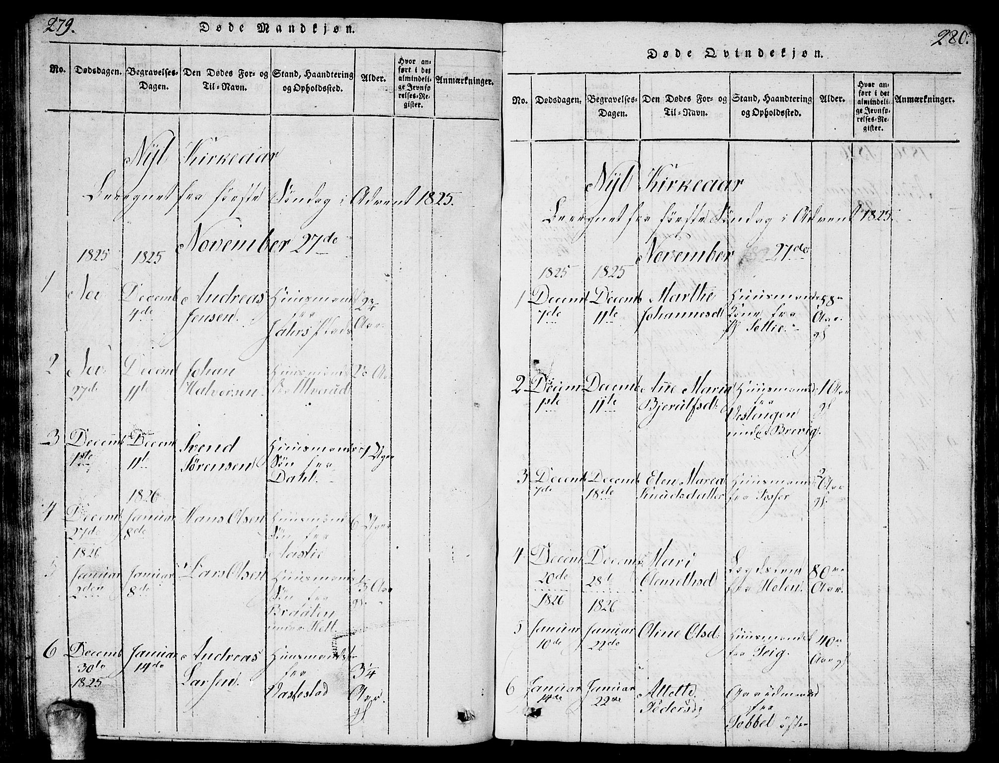 Enebakk prestekontor Kirkebøker, AV/SAO-A-10171c/G/Ga/L0001: Parish register (copy) no. I 1, 1815-1833, p. 279-280