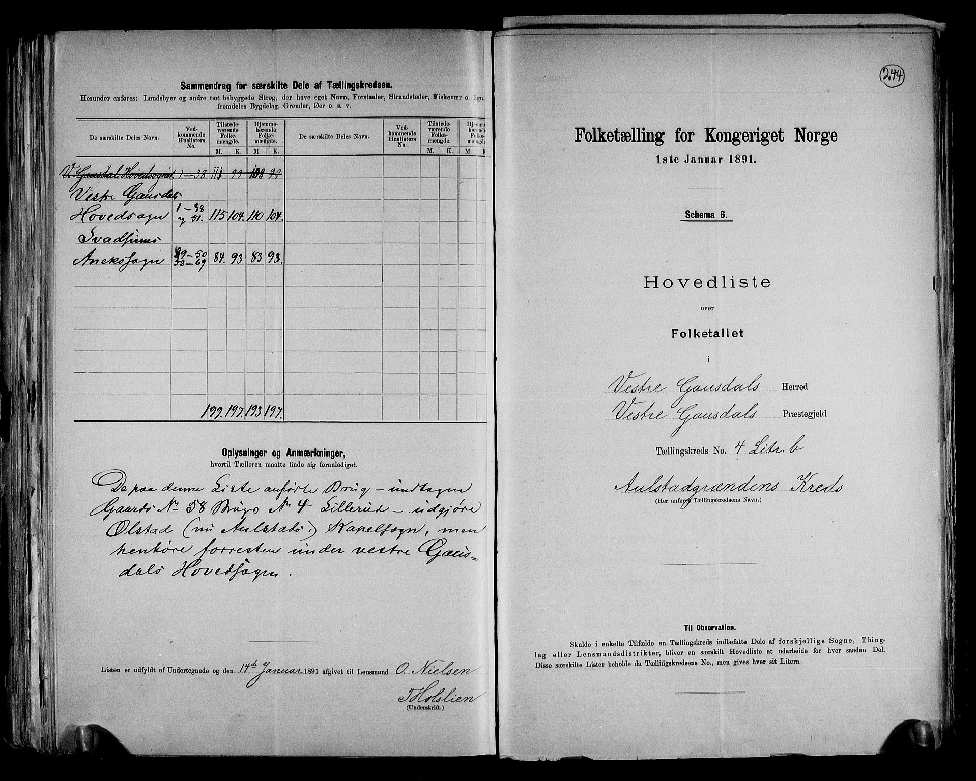 RA, 1891 census for 0523 Vestre Gausdal, 1891, p. 16