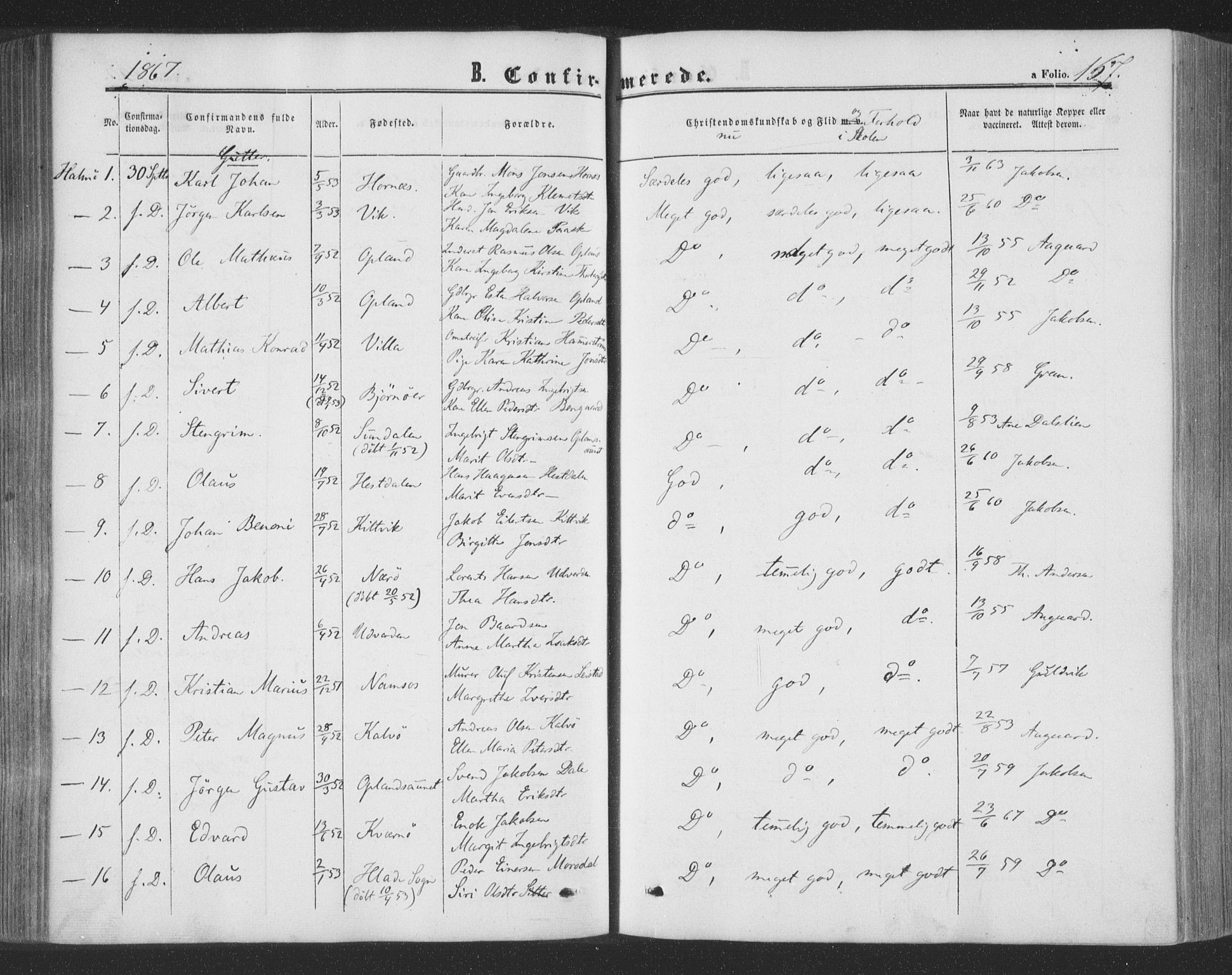 Ministerialprotokoller, klokkerbøker og fødselsregistre - Nord-Trøndelag, SAT/A-1458/773/L0615: Parish register (official) no. 773A06, 1857-1870, p. 167