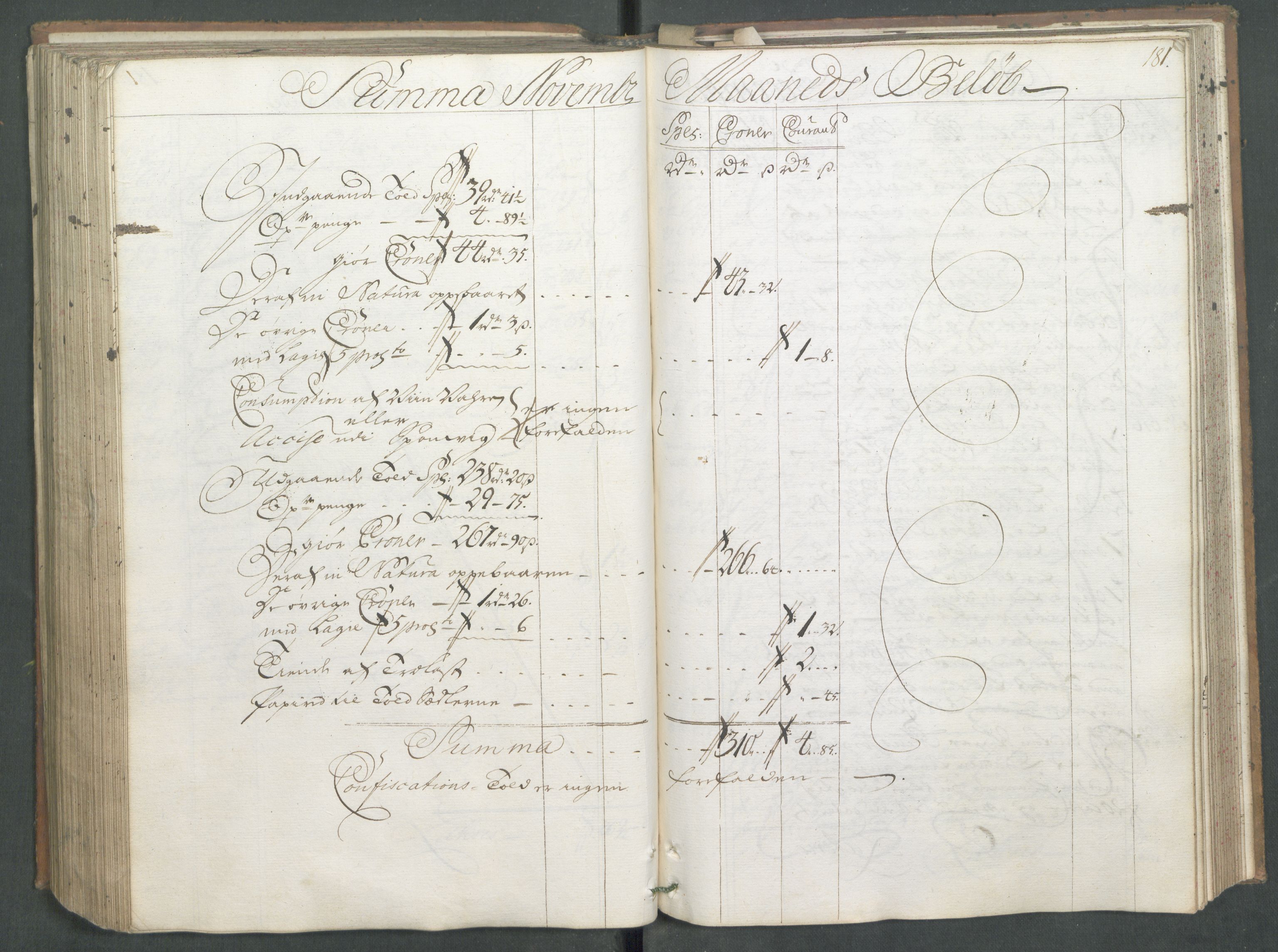 Generaltollkammeret, tollregnskaper, AV/RA-EA-5490/R01/L0008/0001: Tollregnskaper Fredrikshald / Hovedtollbok, 1733, p. 180b-181a