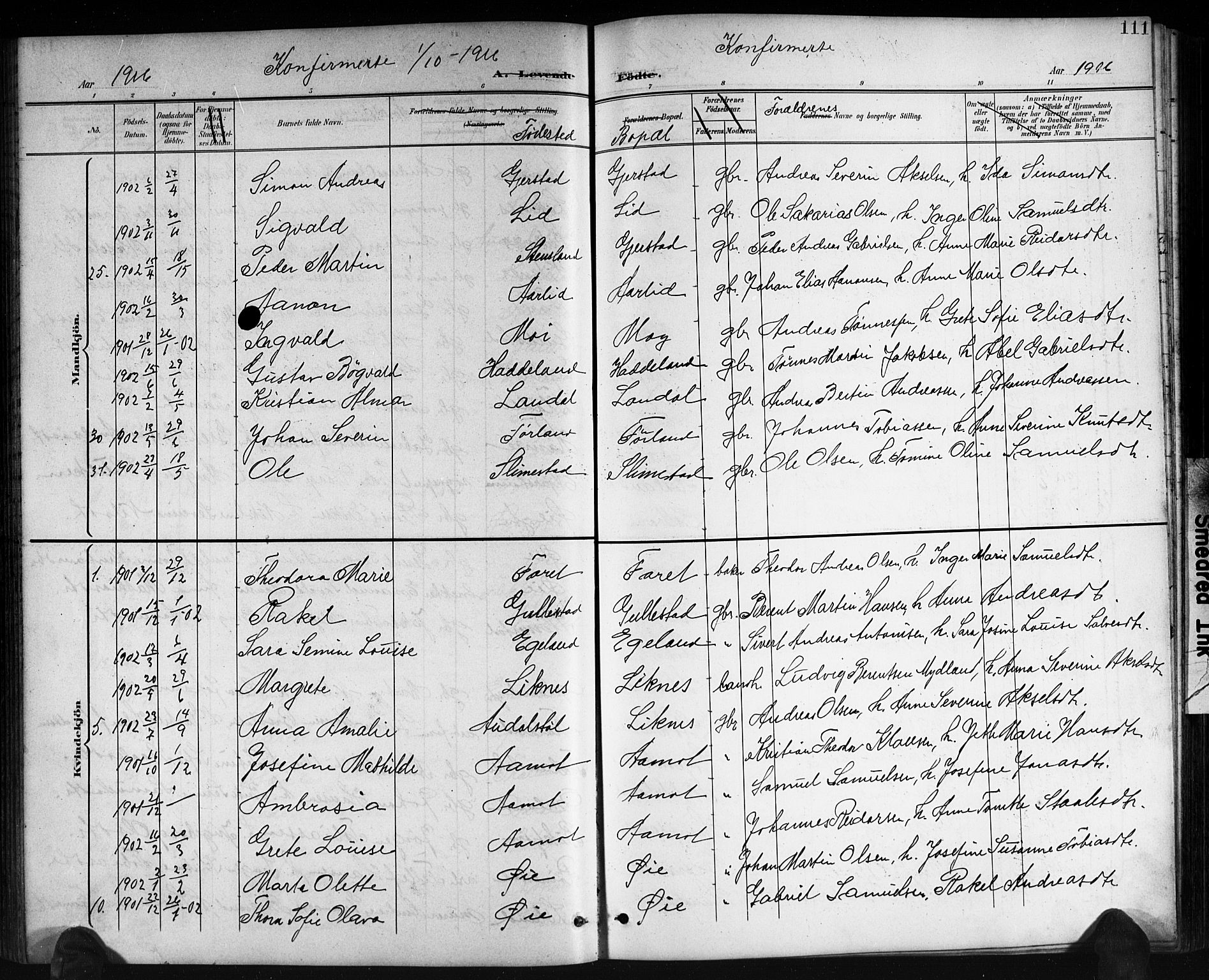 Kvinesdal sokneprestkontor, SAK/1111-0026/F/Fb/Fbb/L0003: Parish register (copy) no. B 3, 1898-1916, p. 111