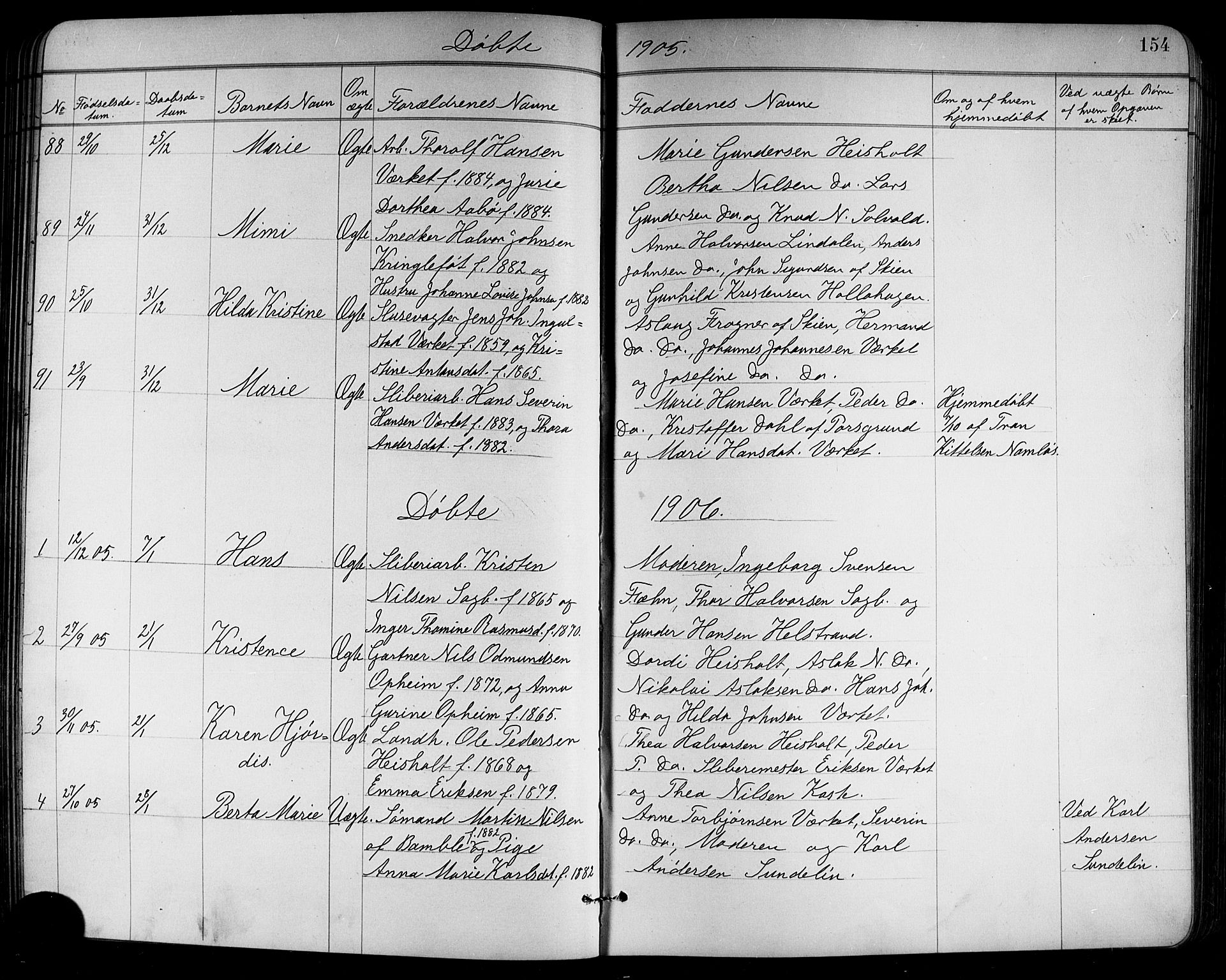 Holla kirkebøker, SAKO/A-272/G/Ga/L0005: Parish register (copy) no. I 5, 1891-1917, p. 154