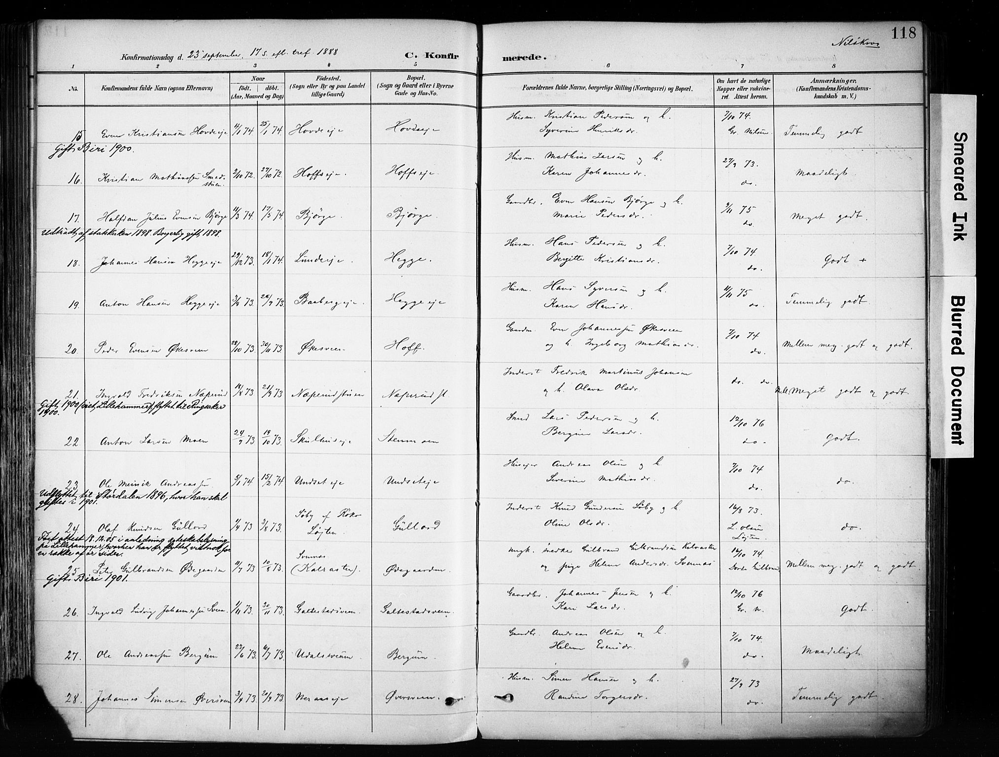 Biri prestekontor, SAH/PREST-096/H/Ha/Haa/L0009: Parish register (official) no. 9, 1887-1900, p. 118