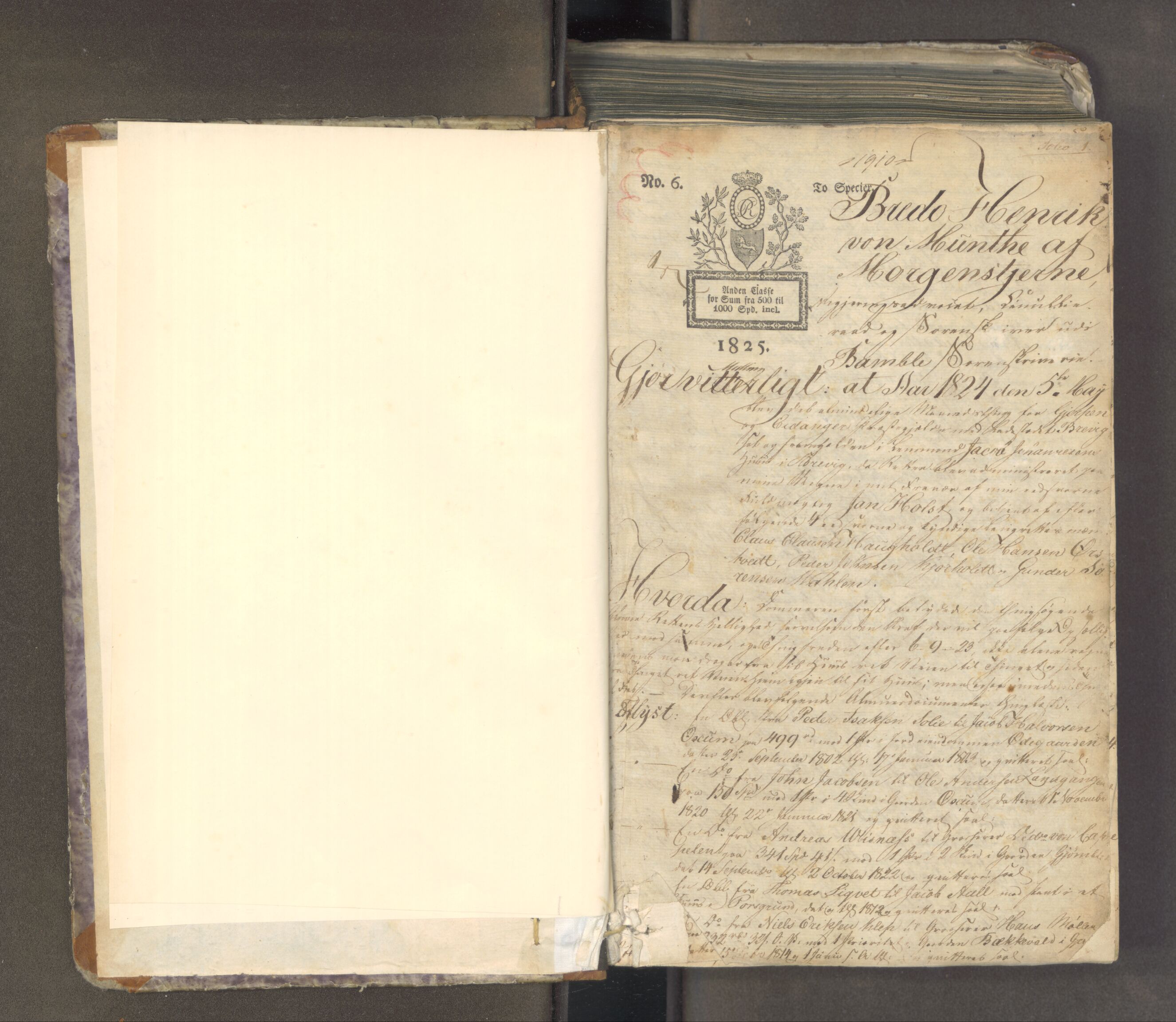 Bamble sorenskriveri, AV/SAKO-A-214/F/Fa/Faa/L0028: Tingbok, 1824-1831, p. 1a