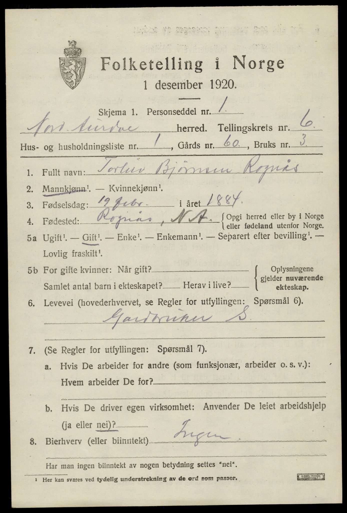 SAH, 1920 census for Nord-Aurdal, 1920, p. 5546
