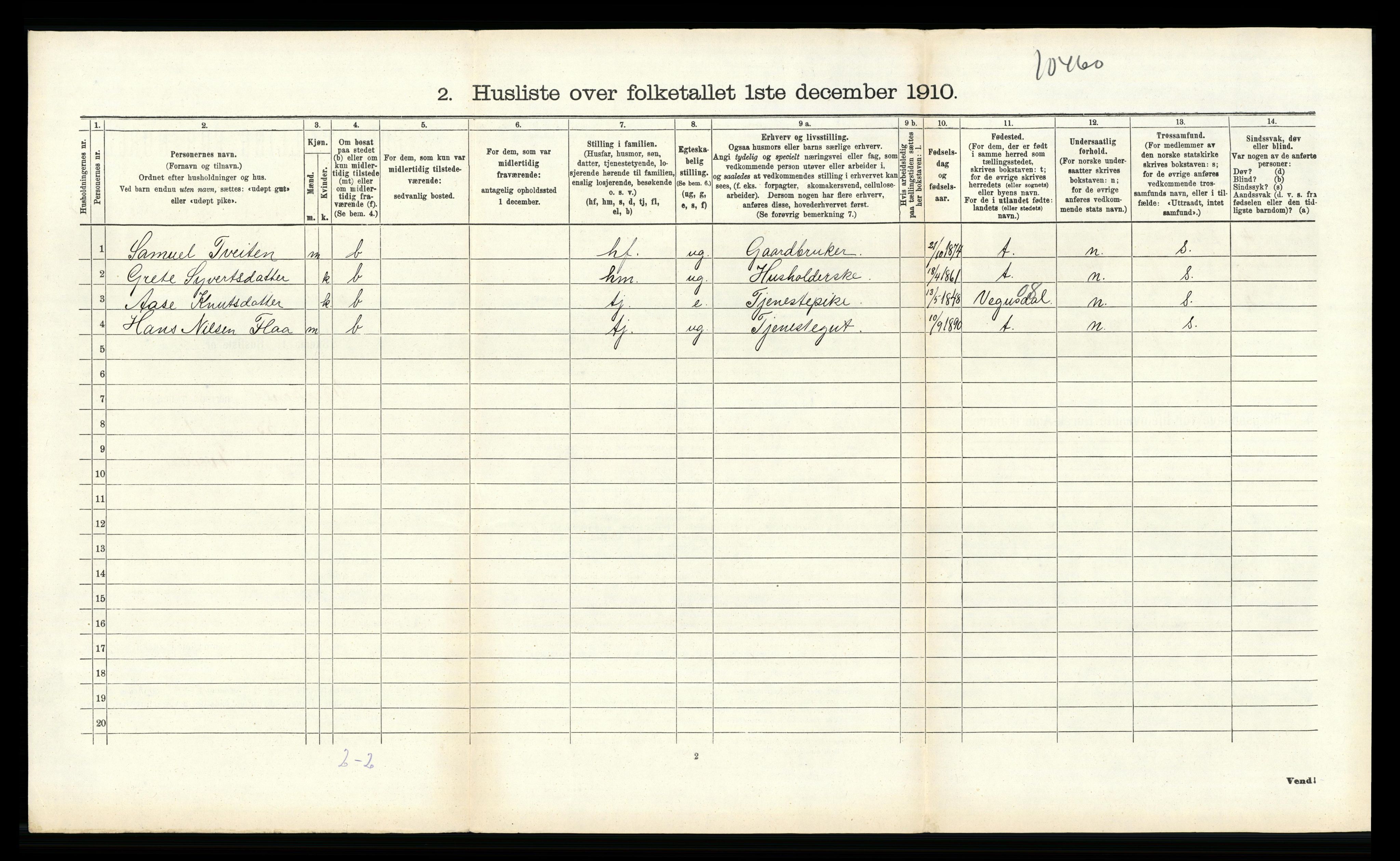 RA, 1910 census for Birkenes, 1910, p. 623