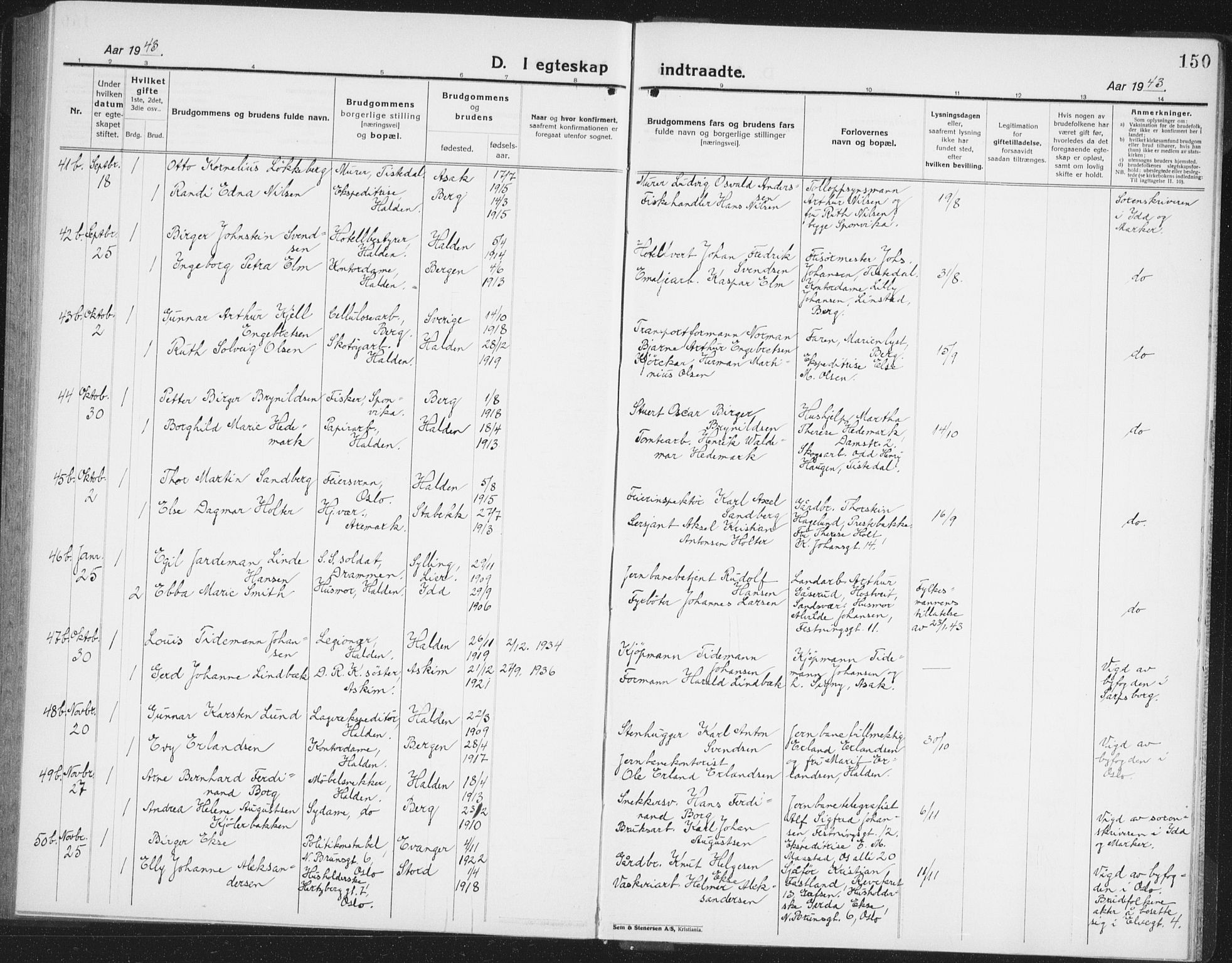 Halden prestekontor Kirkebøker, AV/SAO-A-10909/G/Ga/L0014: Parish register (copy) no. 14, 1925-1943, p. 150