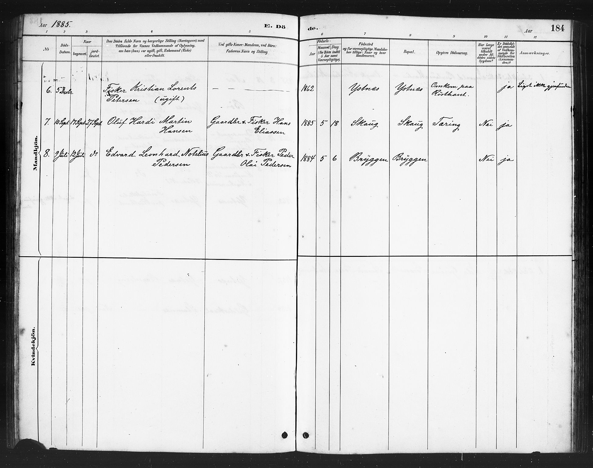 Ministerialprotokoller, klokkerbøker og fødselsregistre - Nordland, AV/SAT-A-1459/808/L0131: Parish register (copy) no. 808C02, 1879-1919, p. 184