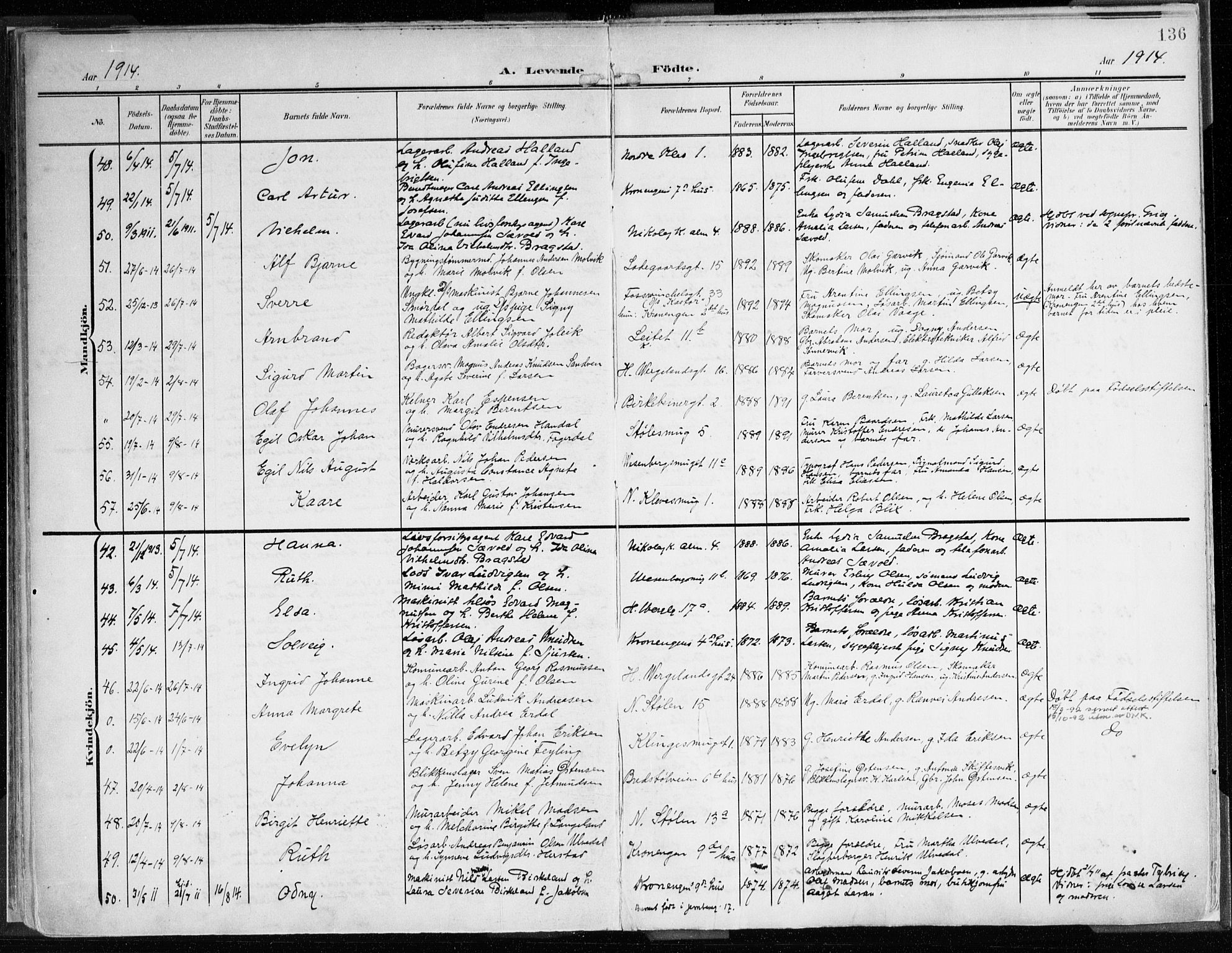 Mariakirken Sokneprestembete, SAB/A-76901/H/Haa/L0010: Parish register (official) no. B 1, 1901-1915, p. 136