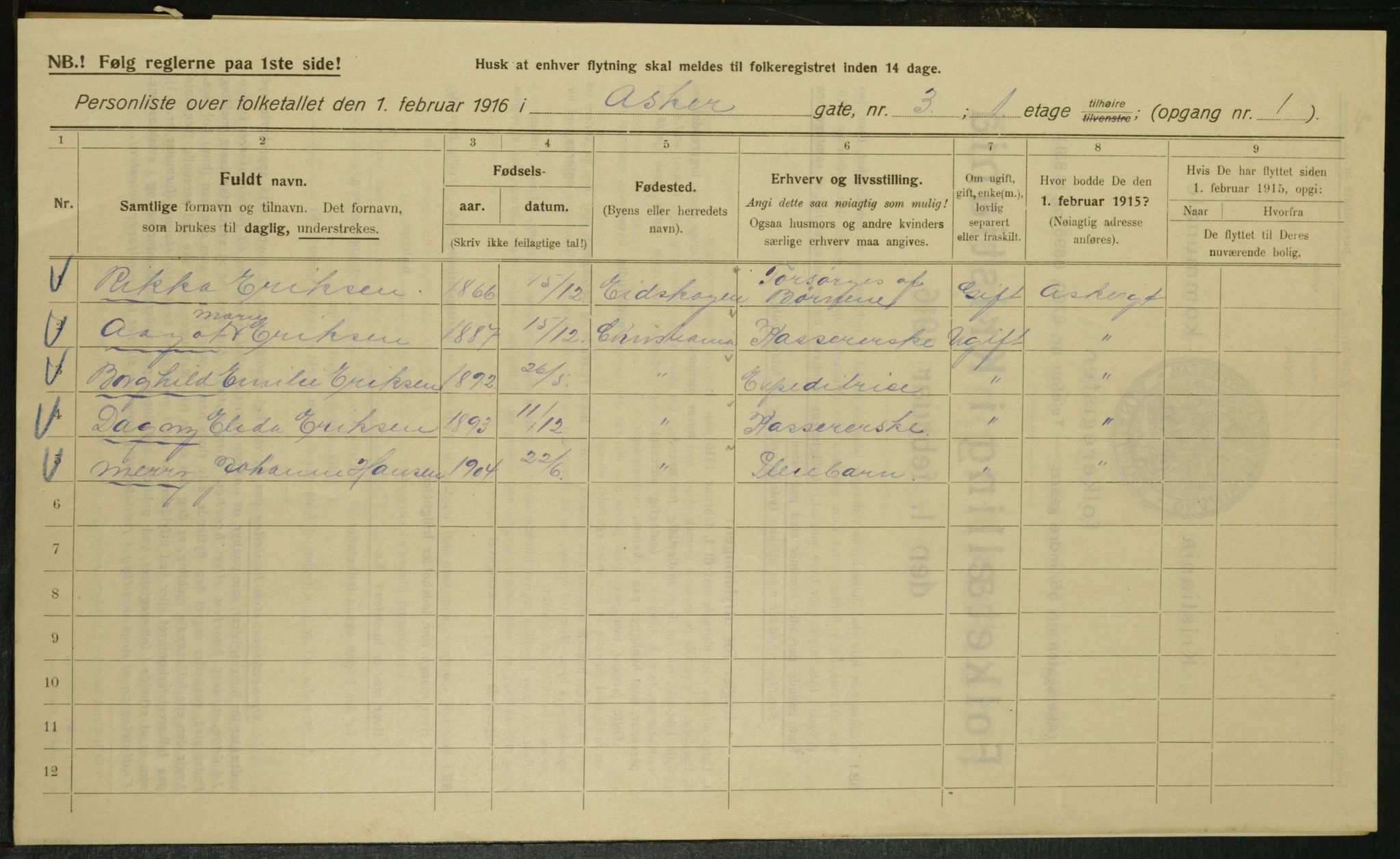 OBA, Municipal Census 1916 for Kristiania, 1916, p. 2629