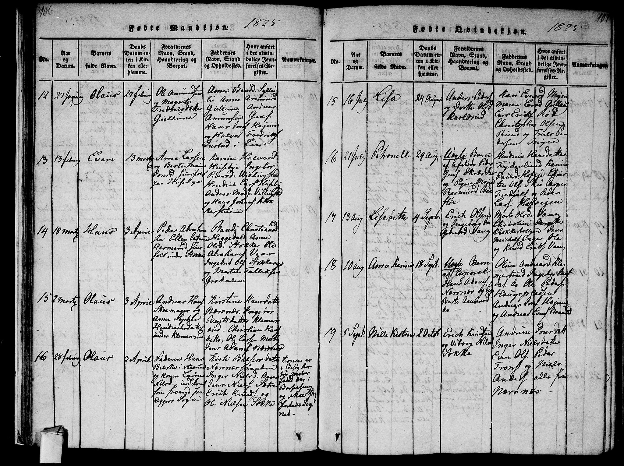 Røyken kirkebøker, AV/SAKO-A-241/F/Fa/L0004: Parish register (official) no. 4, 1814-1832, p. 106-107