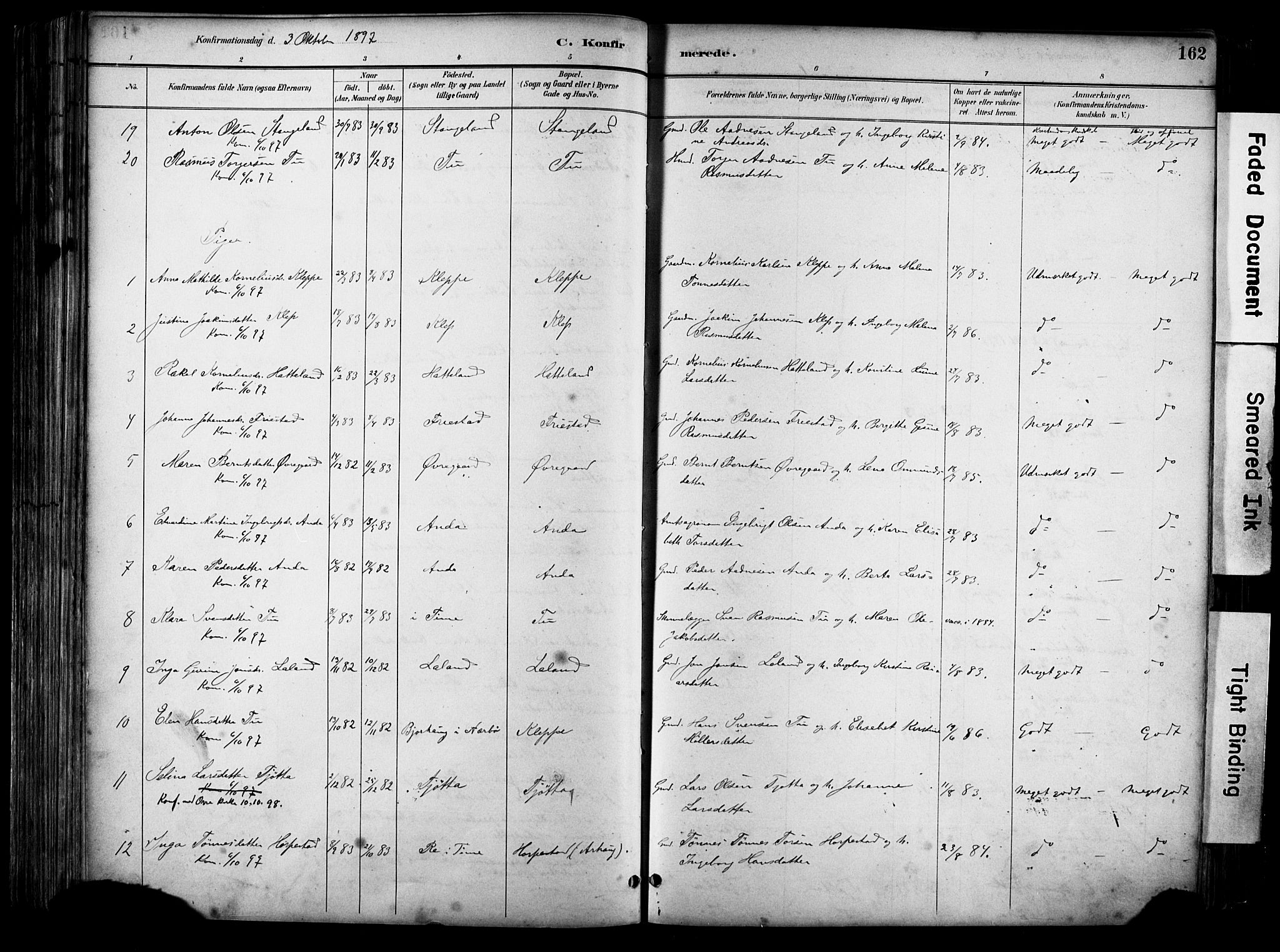 Klepp sokneprestkontor, SAST/A-101803/001/3/30BA/L0009: Parish register (official) no. A 7, 1886-1915, p. 162