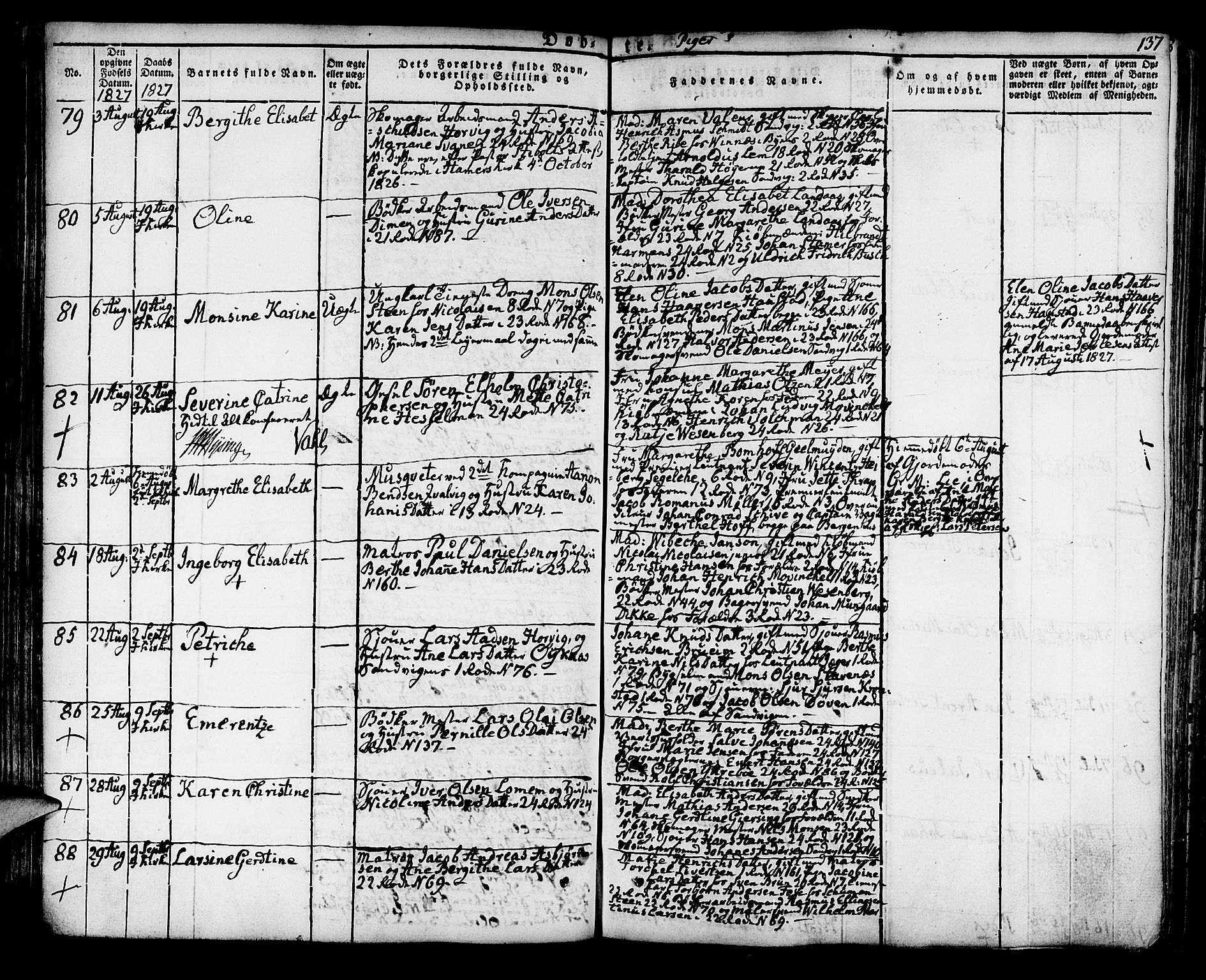 Korskirken sokneprestembete, AV/SAB-A-76101/H/Hab: Parish register (copy) no. A 3, 1821-1831, p. 137