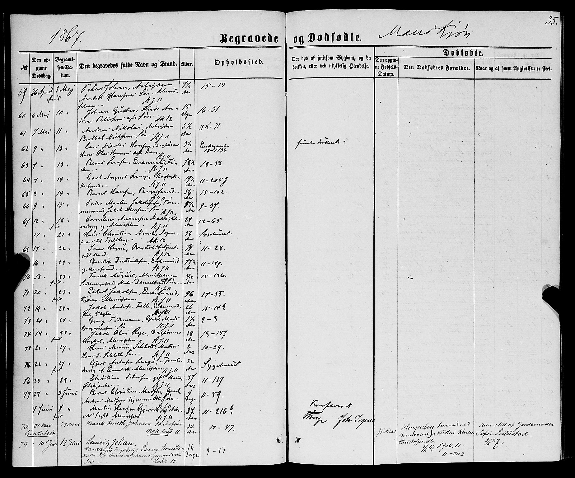 Domkirken sokneprestembete, AV/SAB-A-74801/H/Haa/L0042: Parish register (official) no. E 3, 1863-1876, p. 35