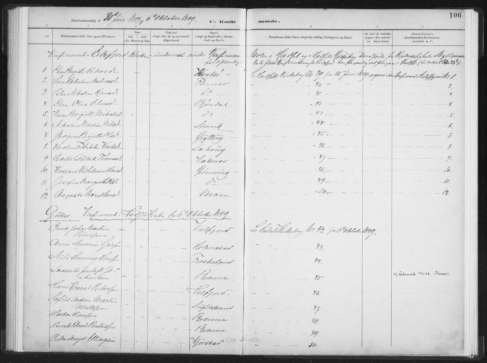 Ministerialprotokoller, klokkerbøker og fødselsregistre - Nordland, SAT/A-1459/890/L1286: Parish register (official) no. 890A01, 1882-1902, p. 106