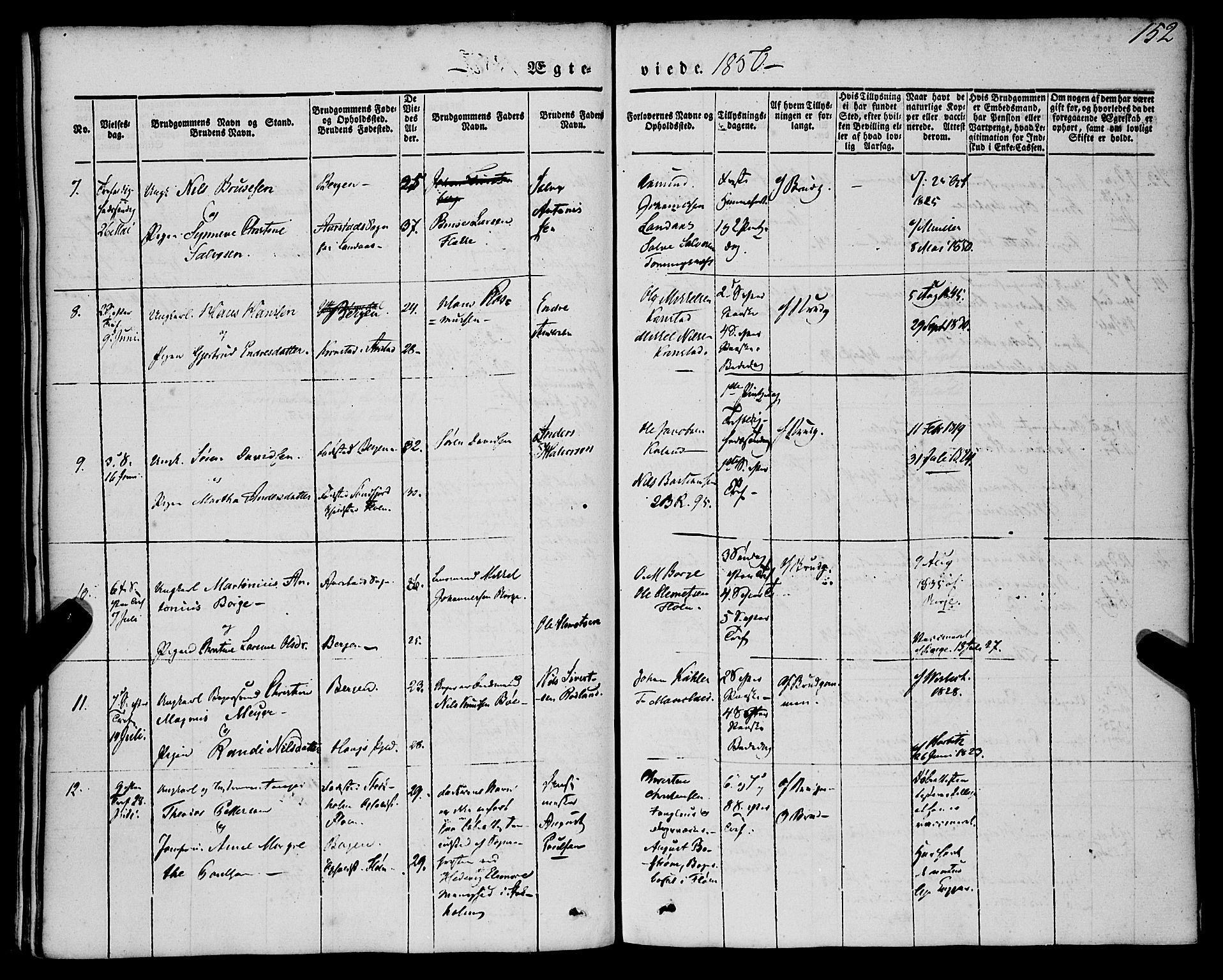 St. Jørgens hospital og Årstad sokneprestembete, AV/SAB-A-99934: Parish register (official) no. A 4, 1844-1863, p. 152