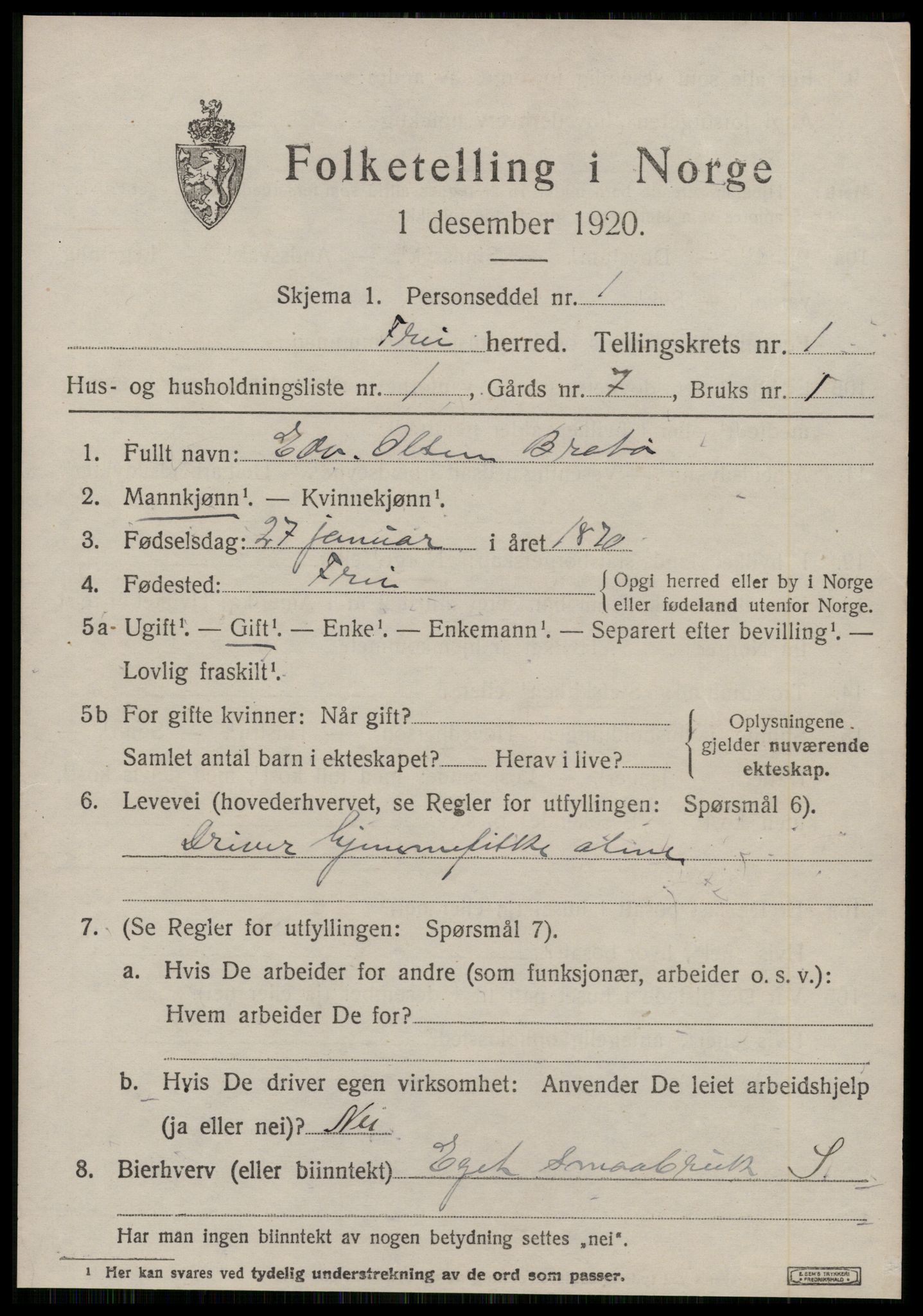 SAT, 1920 census for Frei, 1920, p. 477