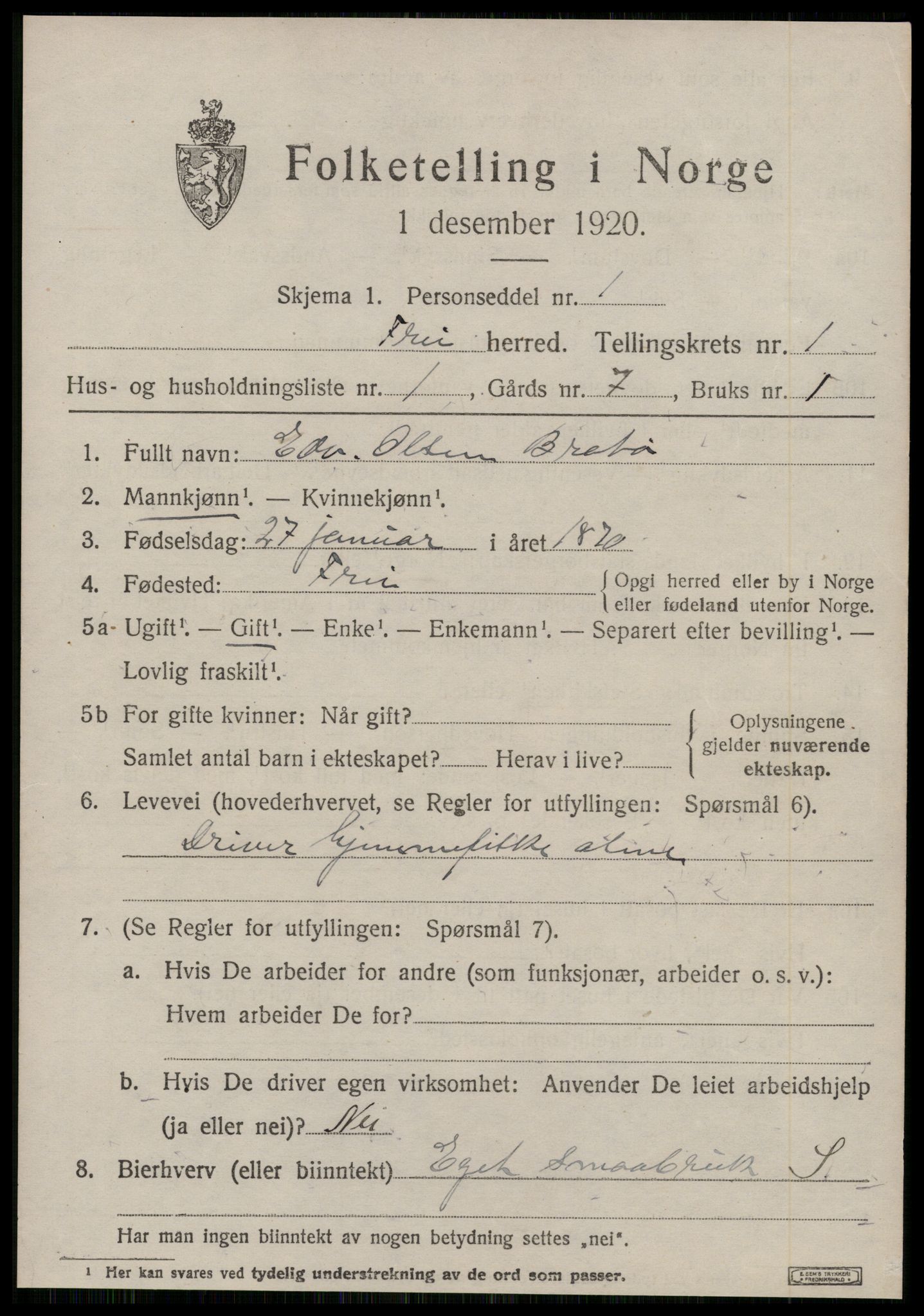 SAT, 1920 census for Frei, 1920, p. 477