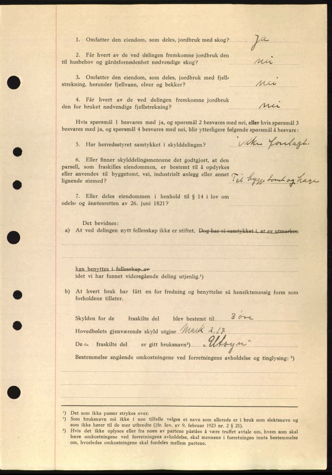 Nordre Sunnmøre sorenskriveri, SAT/A-0006/1/2/2C/2Ca: Mortgage book no. A11, 1941-1941, Diary no: : 1011/1941