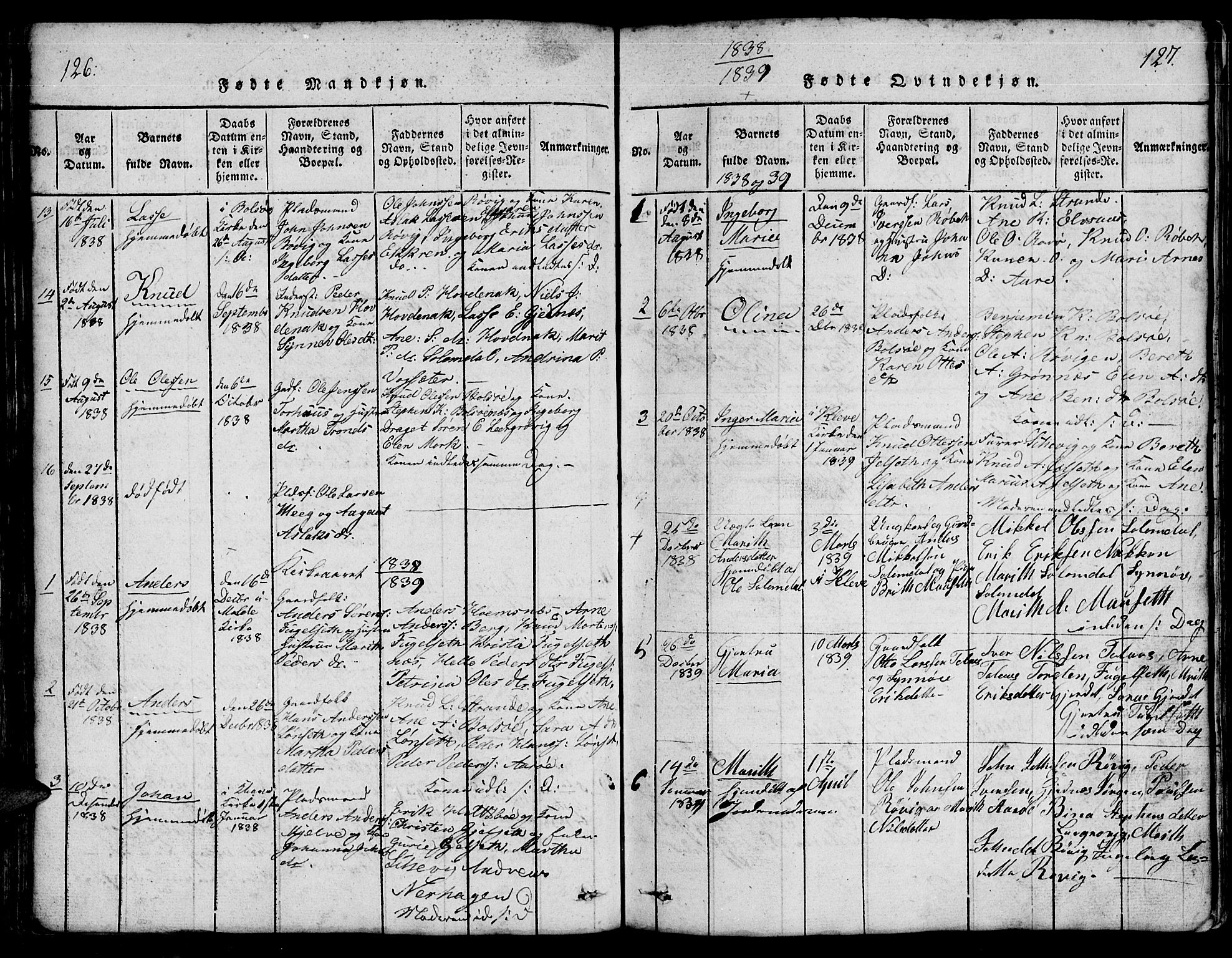 Ministerialprotokoller, klokkerbøker og fødselsregistre - Møre og Romsdal, SAT/A-1454/555/L0665: Parish register (copy) no. 555C01, 1818-1868, p. 126-127