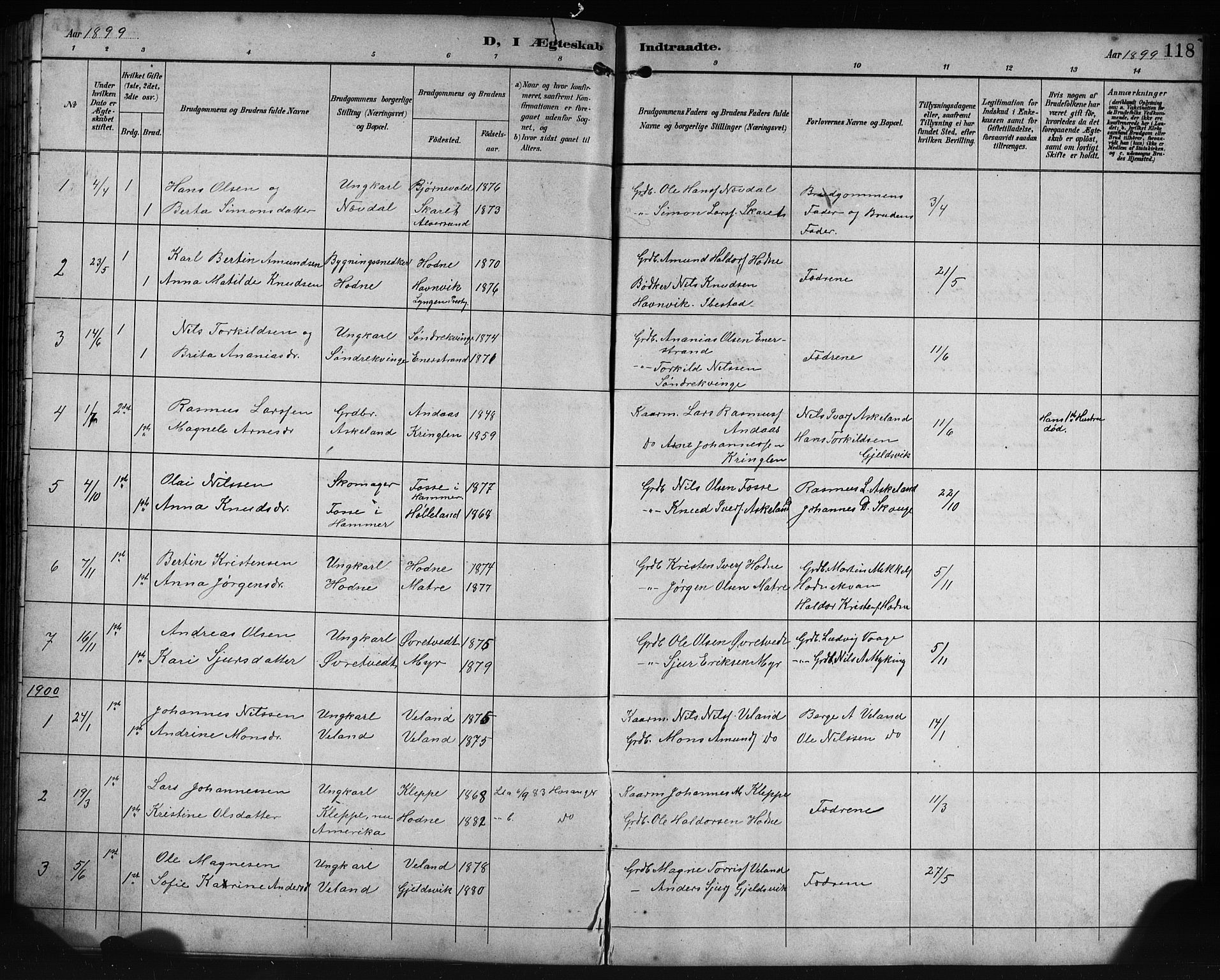 Lindås Sokneprestembete, SAB/A-76701/H/Hab: Parish register (copy) no. E 3, 1892-1905, p. 118