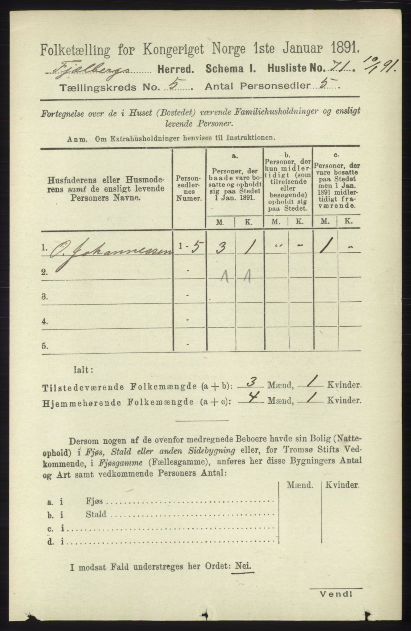 RA, 1891 census for 1213 Fjelberg, 1891, p. 1479