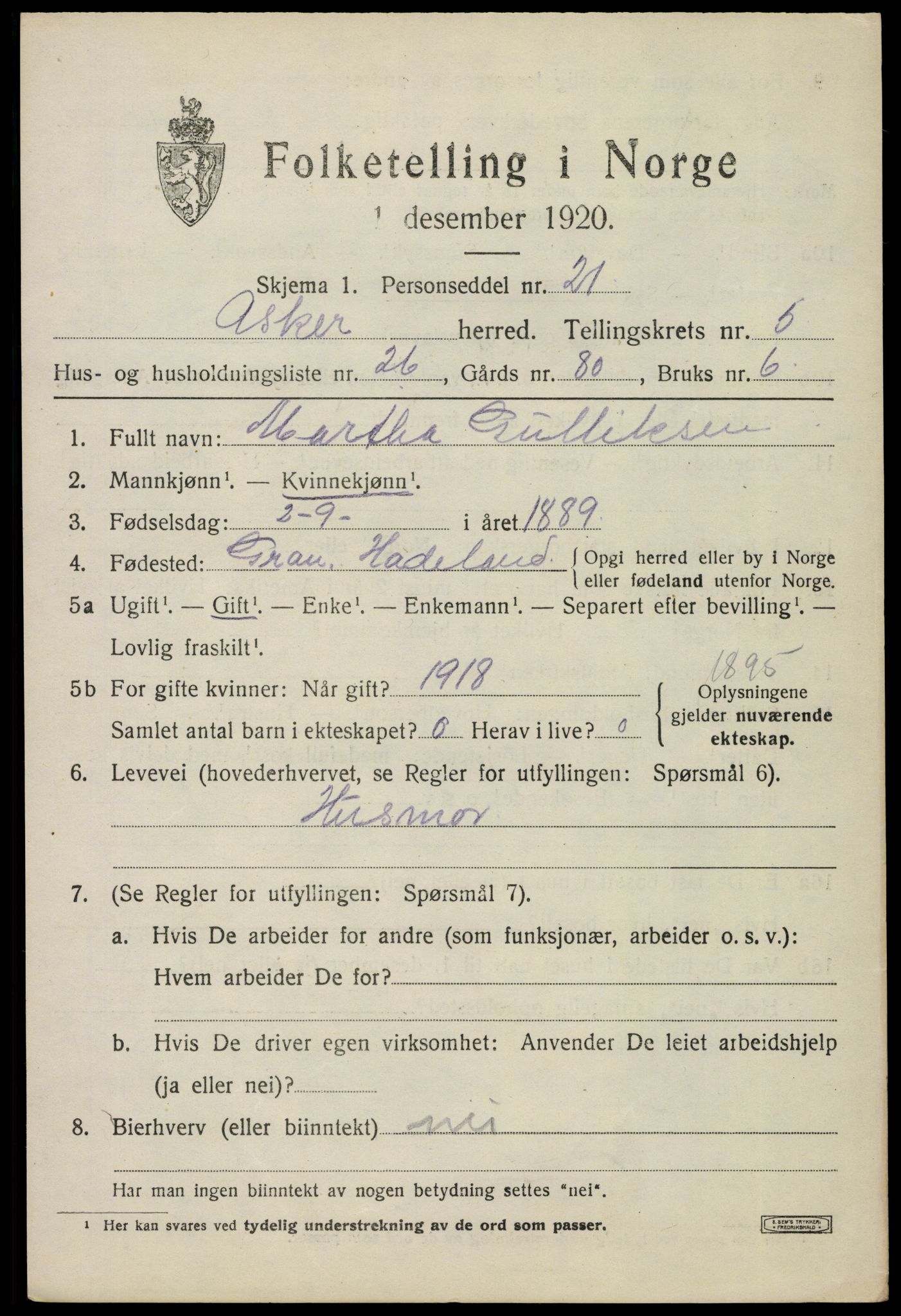 SAO, 1920 census for Asker, 1920, p. 12640