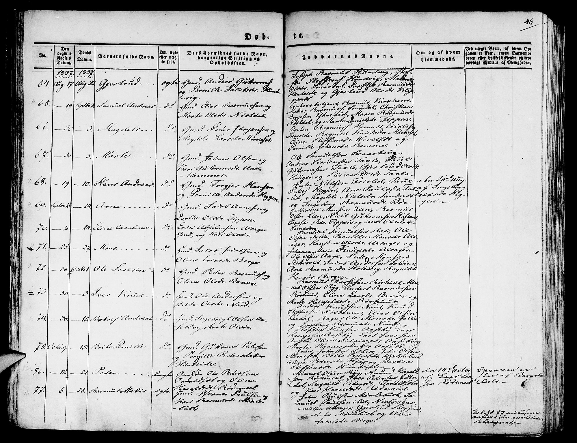 Eid sokneprestembete, AV/SAB-A-82301/H/Haa/Haaa/L0006: Parish register (official) no. A 6, 1831-1843, p. 46
