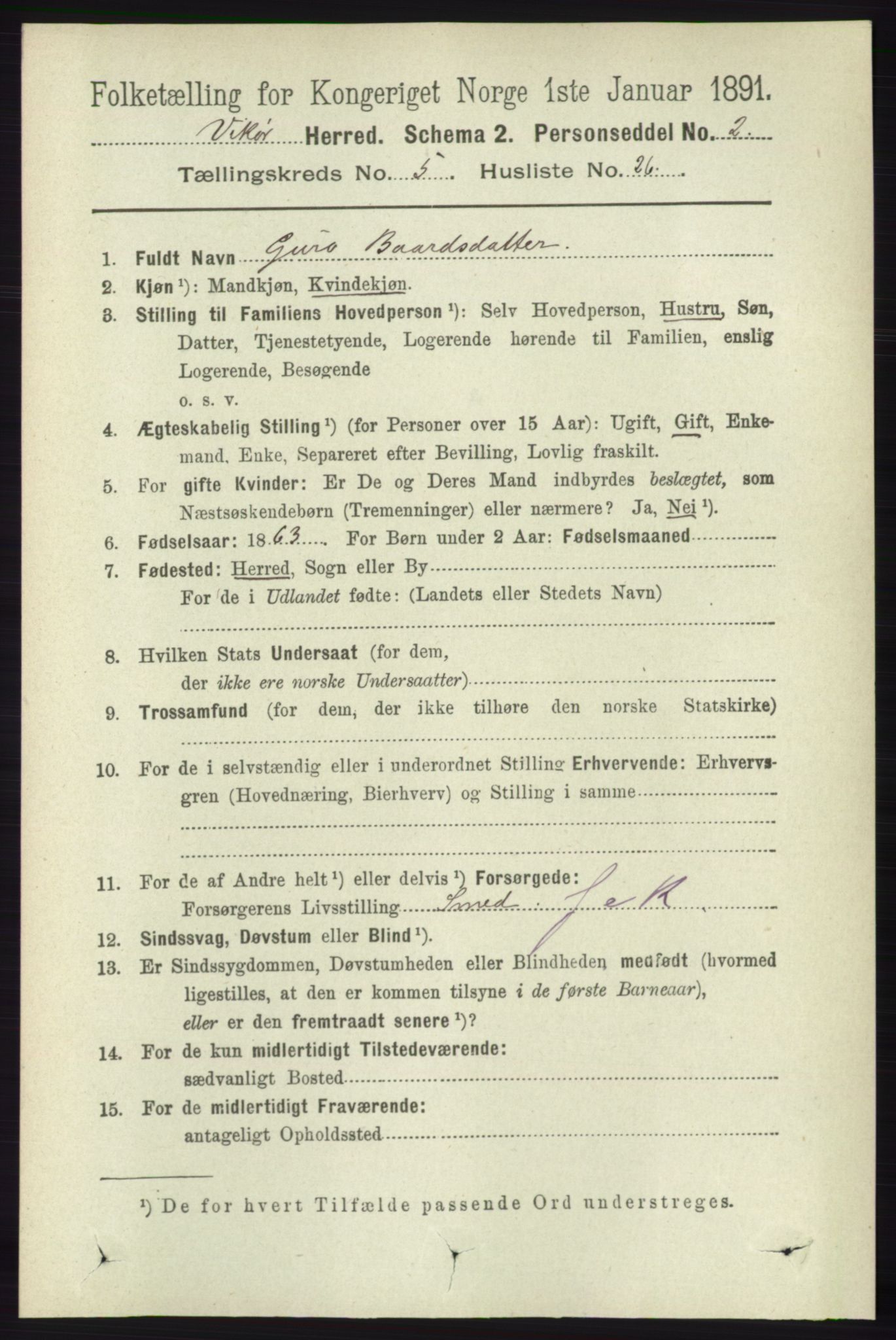 RA, 1891 census for 1238 Vikør, 1891, p. 1546