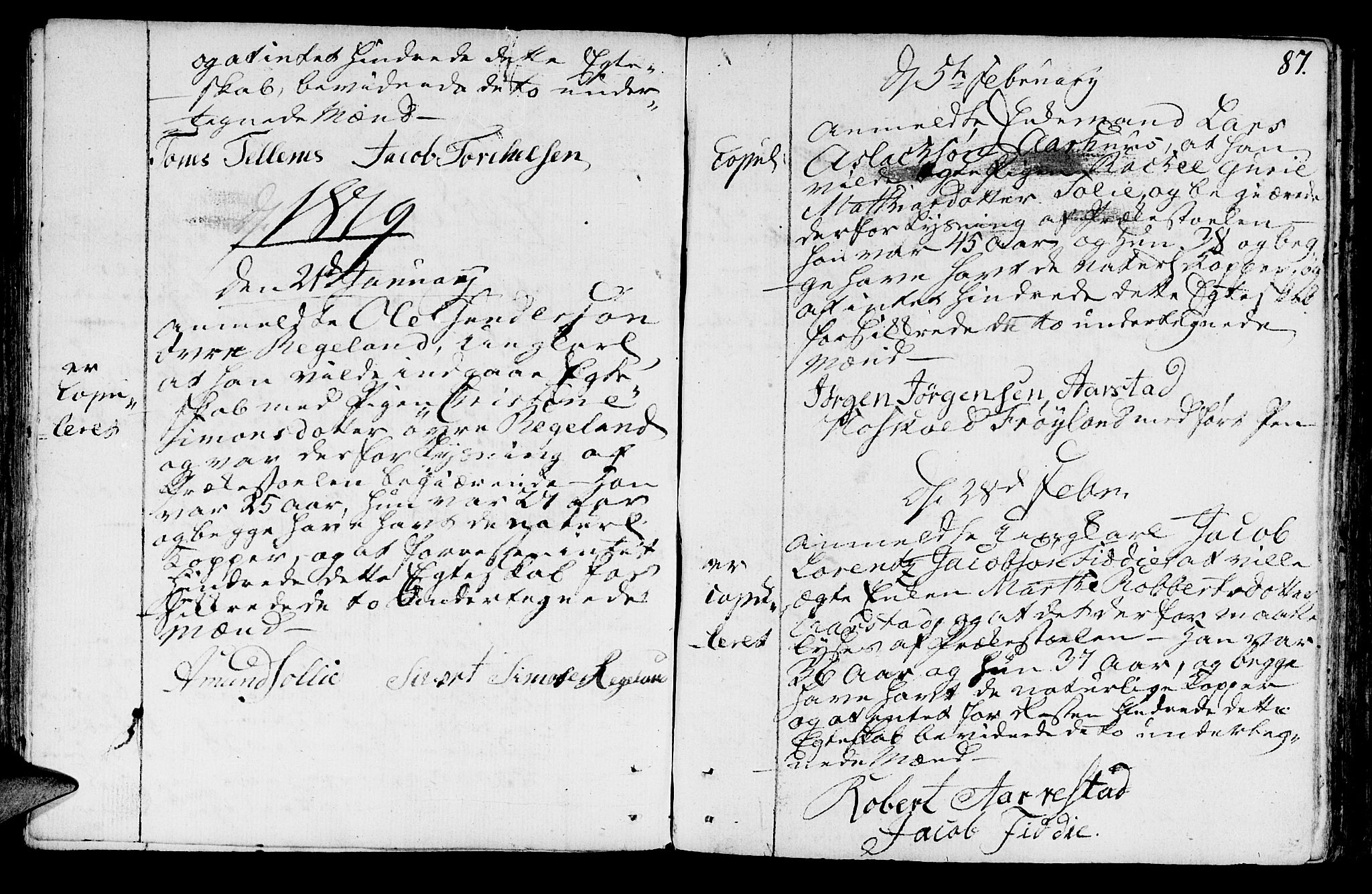 Sokndal sokneprestkontor, AV/SAST-A-101808: Parish register (official) no. A 5, 1806-1826, p. 87