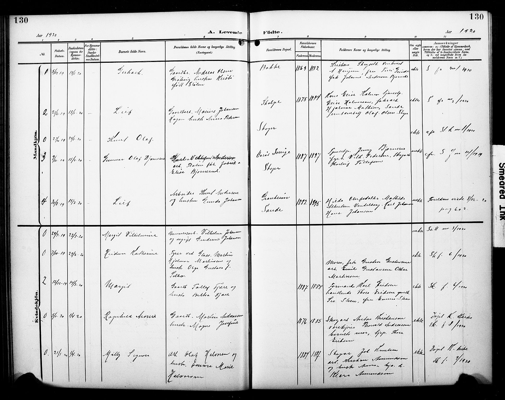 Skoger kirkebøker, SAKO/A-59/G/Ga/L0003: Parish register (copy) no. I 3, 1900-1927, p. 130