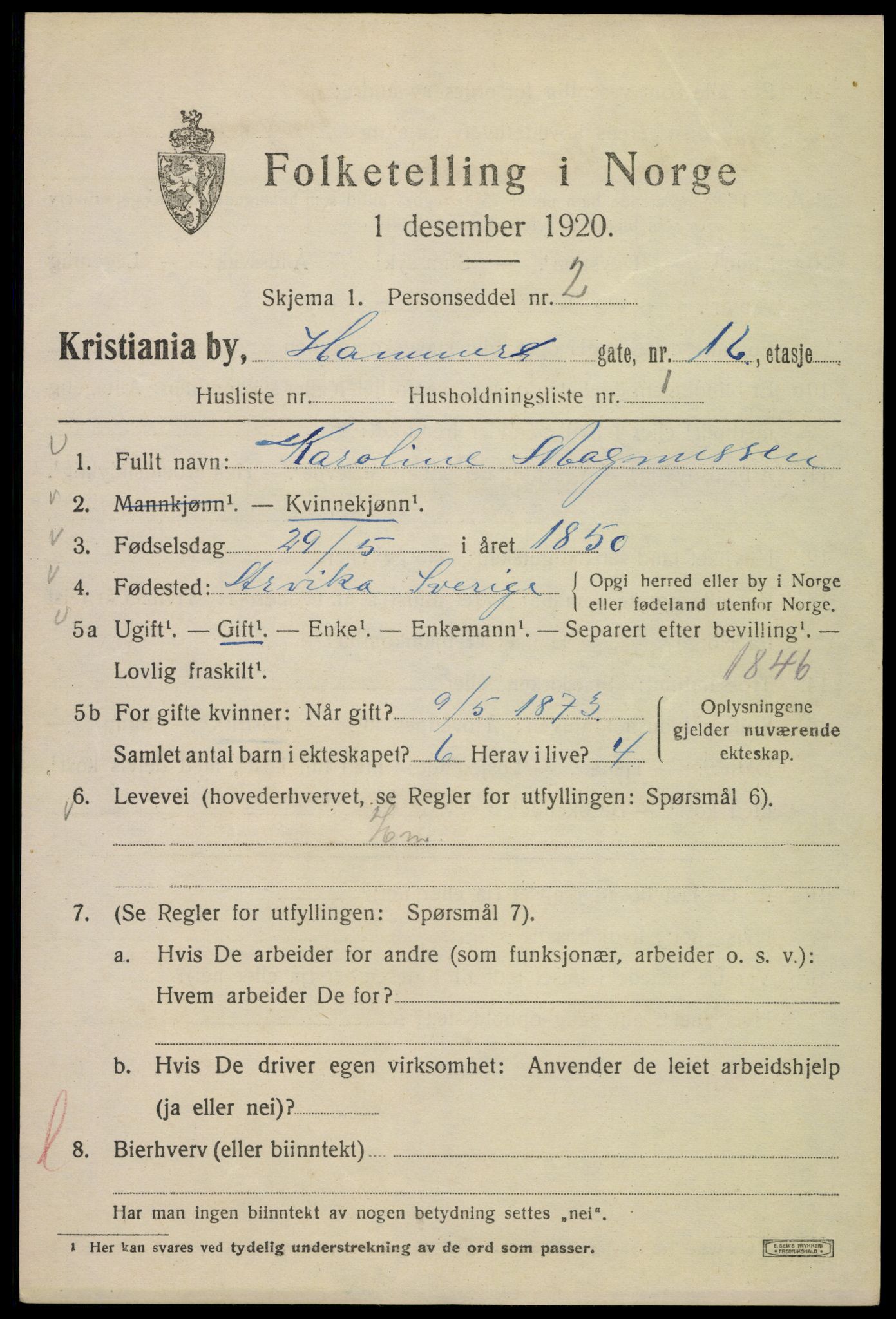 SAO, 1920 census for Kristiania, 1920, p. 268511