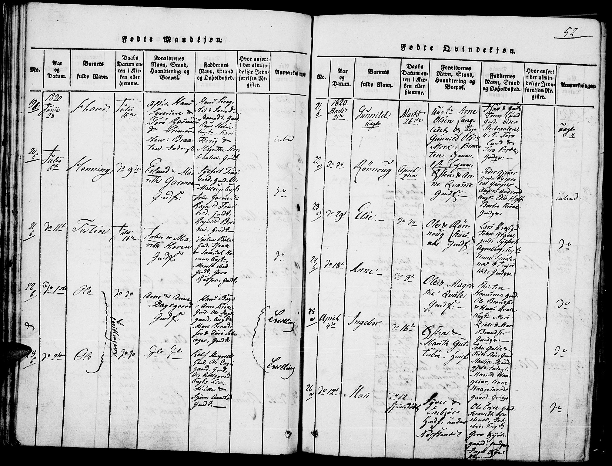 Lom prestekontor, AV/SAH-PREST-070/K/L0004: Parish register (official) no. 4, 1815-1825, p. 52