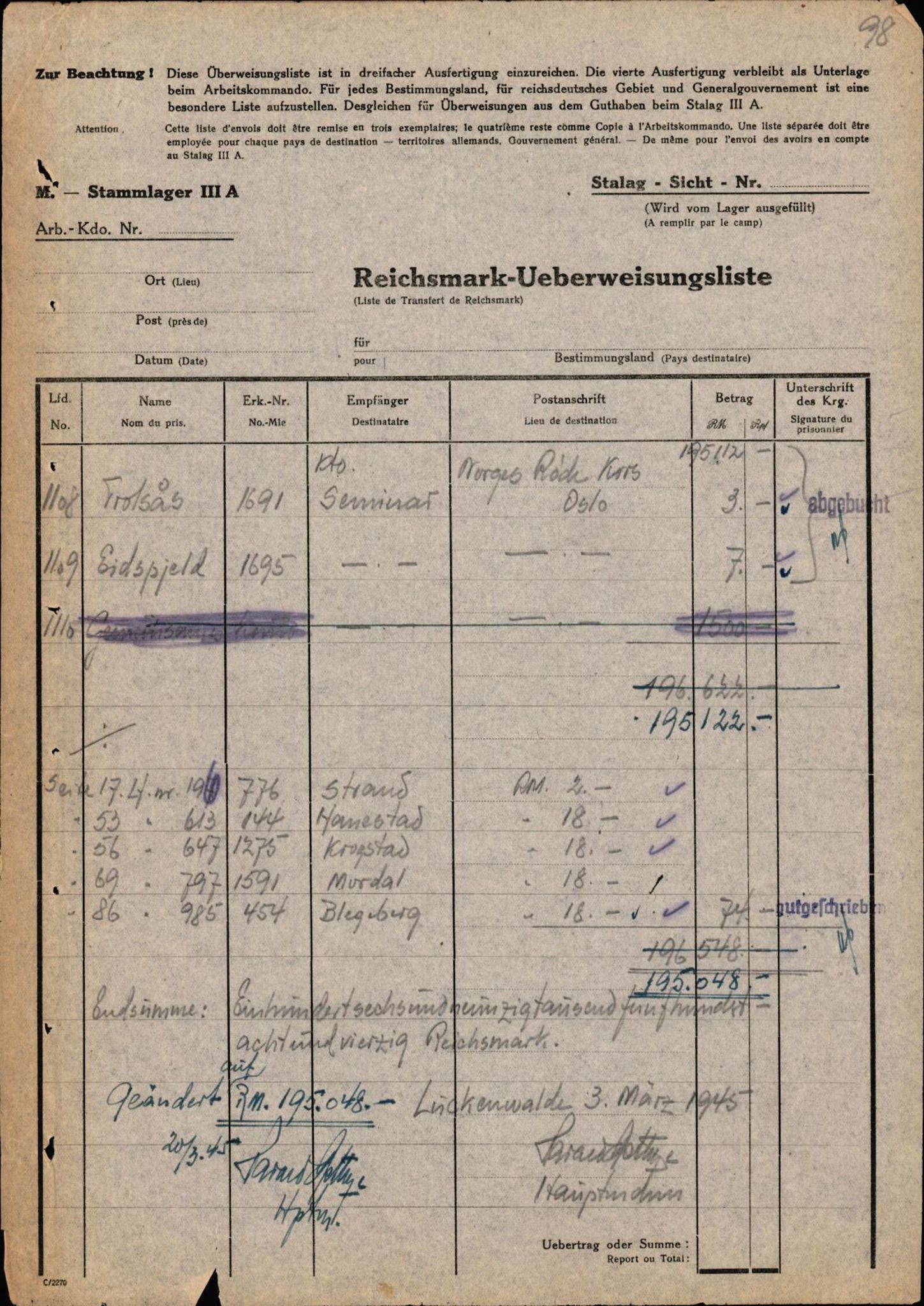 Forsvaret, Forsvarets krigshistoriske avdeling, AV/RA-RAFA-2017/Y/Yf/L0202: II-C-11-2103-2104  -  Norske offiserer i krigsfangenskap, 1940-1945, p. 253