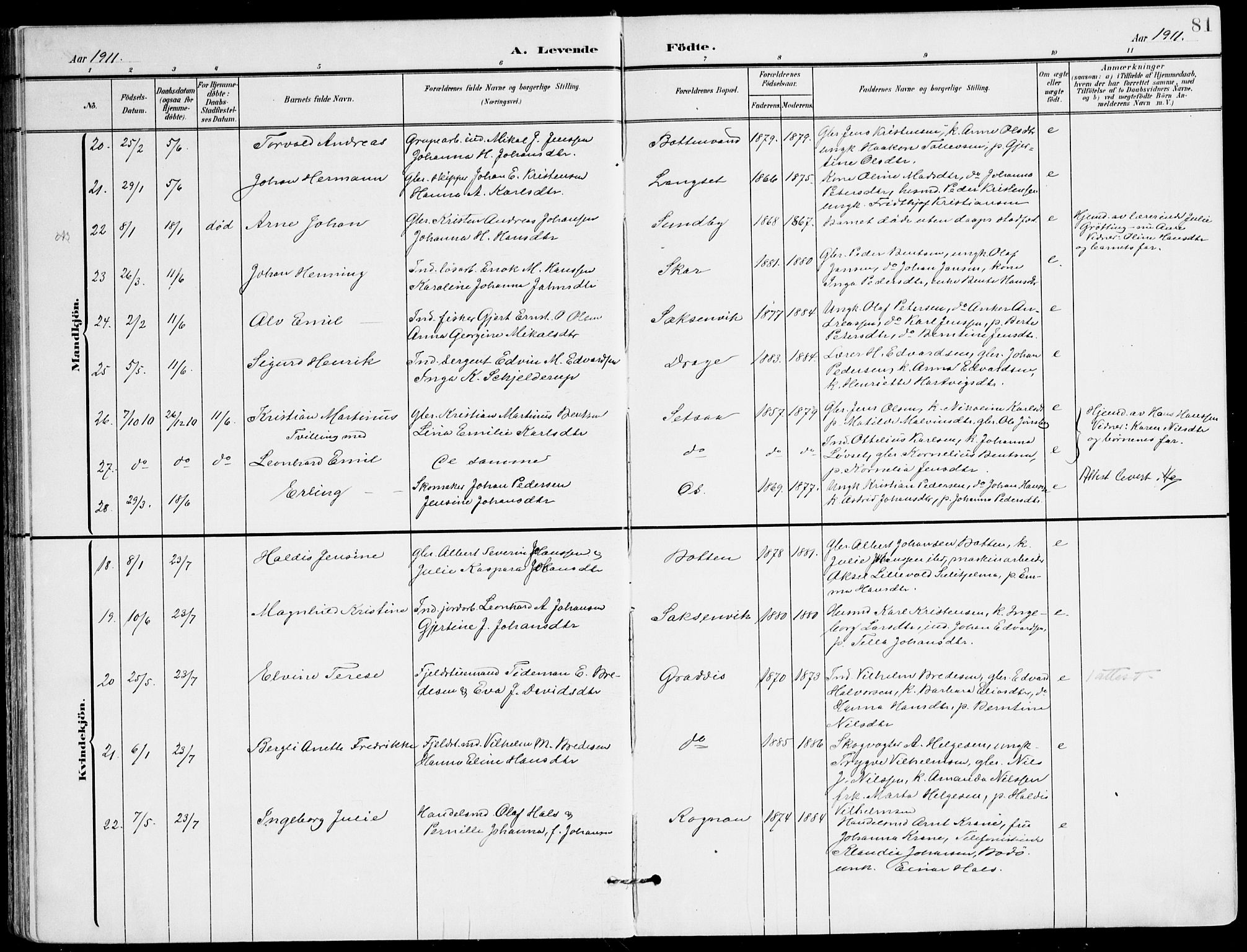 Ministerialprotokoller, klokkerbøker og fødselsregistre - Nordland, AV/SAT-A-1459/847/L0672: Parish register (official) no. 847A12, 1902-1919, p. 81