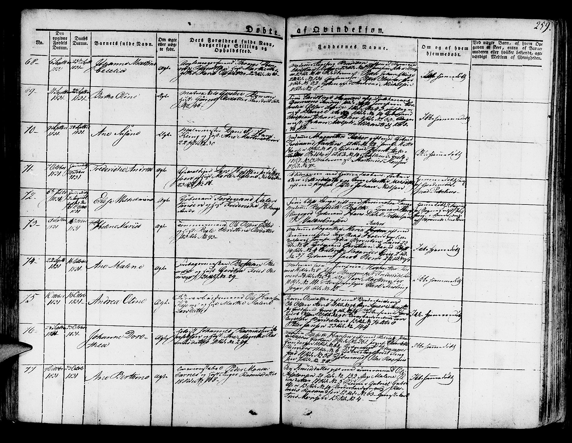 Korskirken sokneprestembete, AV/SAB-A-76101/H/Haa/L0014: Parish register (official) no. A 14, 1823-1835, p. 259