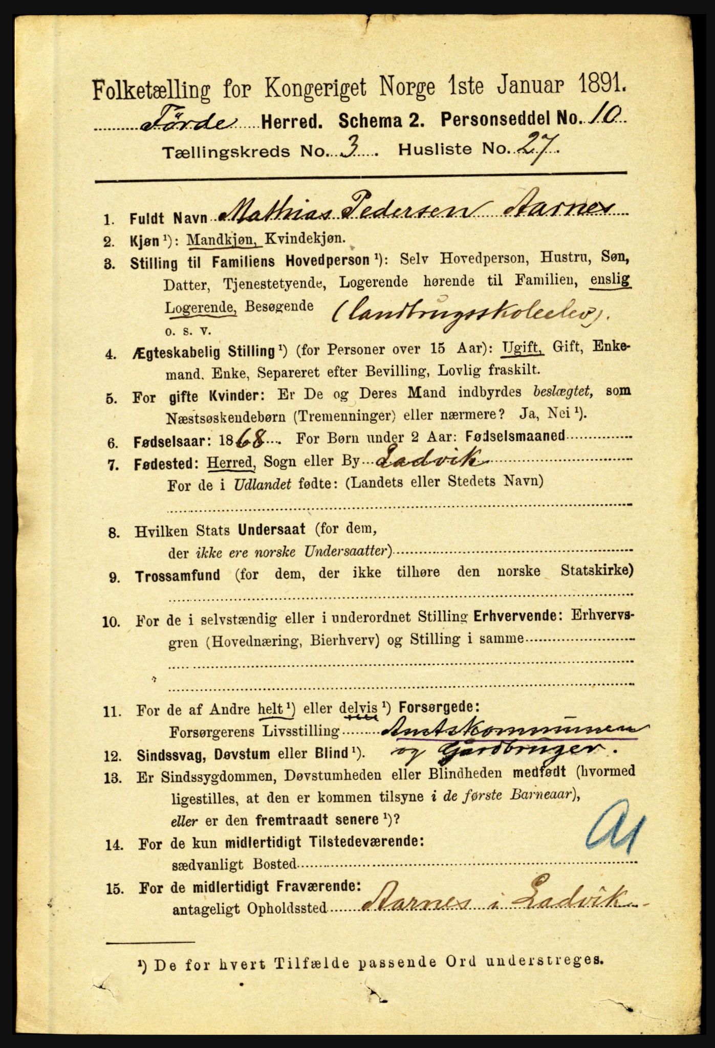 RA, 1891 census for 1432 Førde, 1891, p. 991