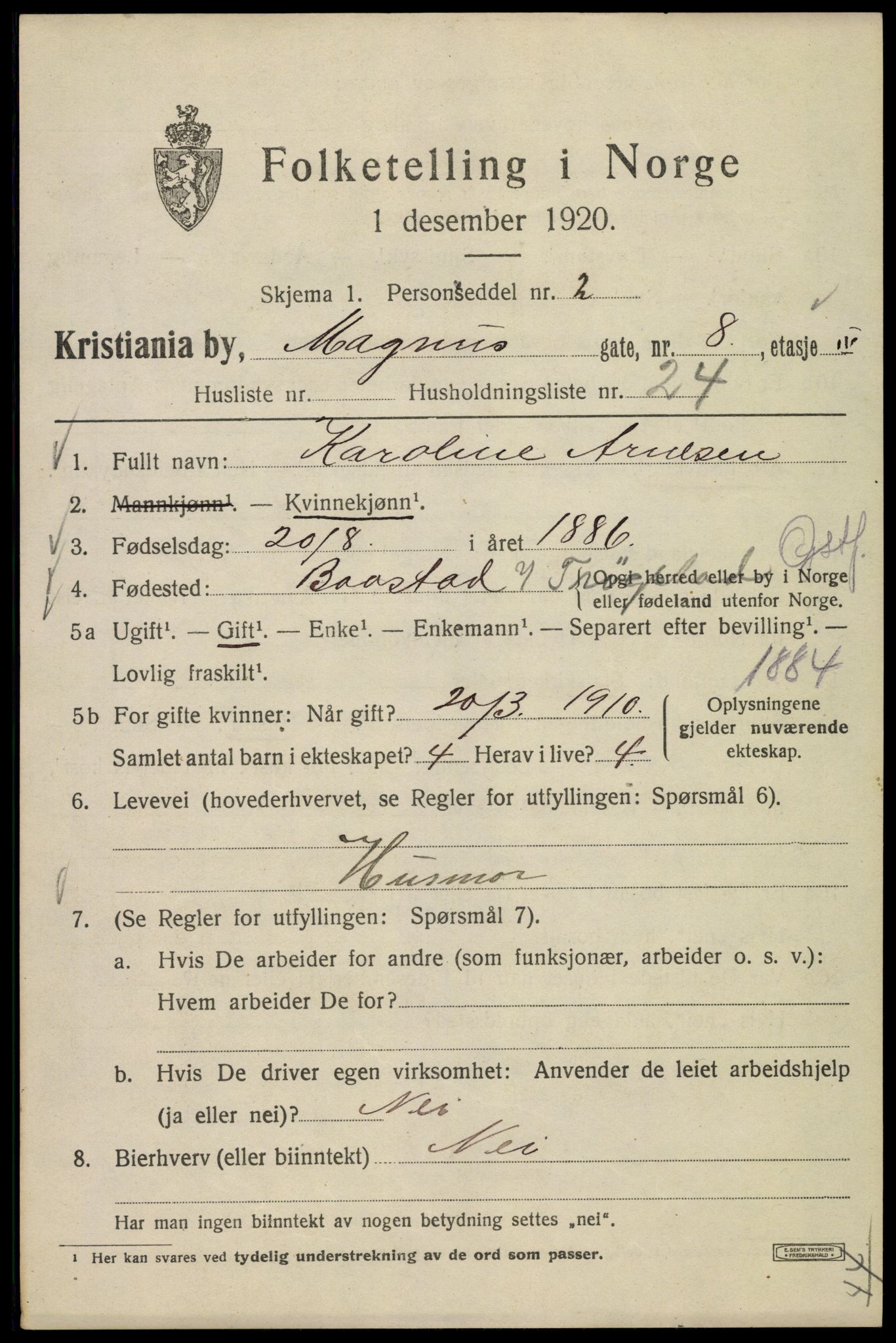 SAO, 1920 census for Kristiania, 1920, p. 371477