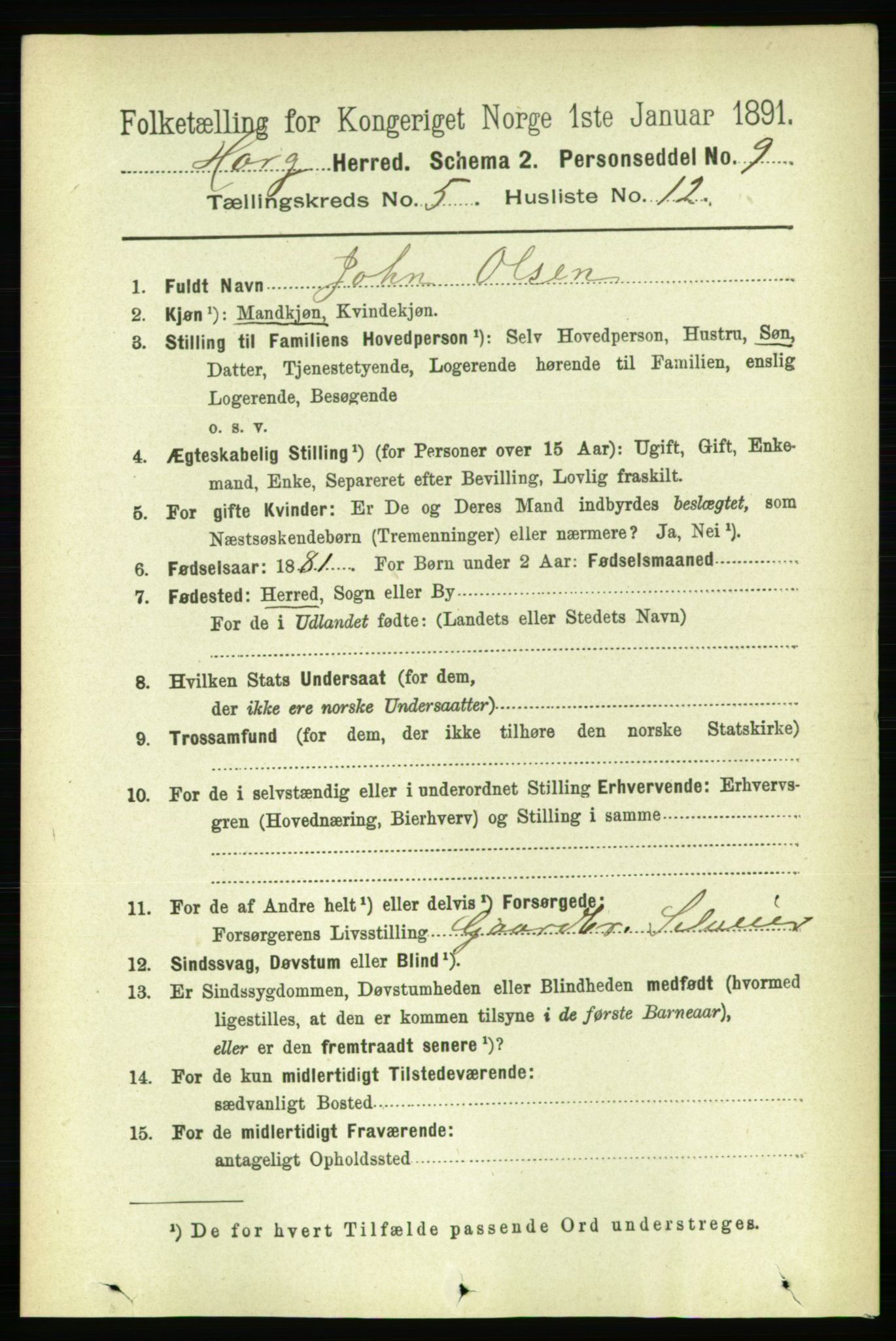 RA, 1891 census for 1650 Horg, 1891, p. 2003