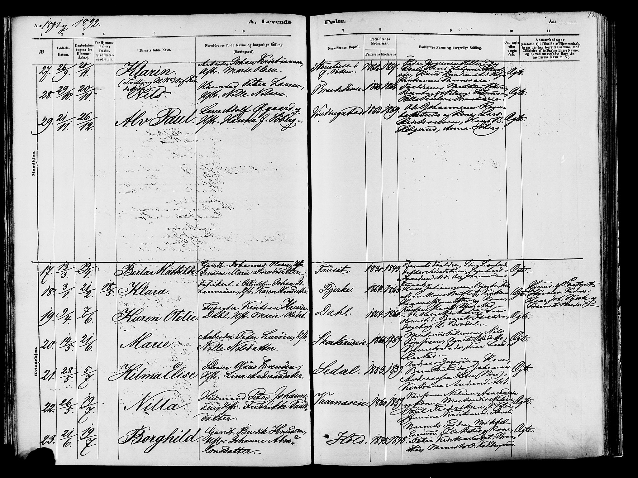 Vardal prestekontor, AV/SAH-PREST-100/H/Ha/Haa/L0009: Parish register (official) no. 9, 1878-1892, p. 73