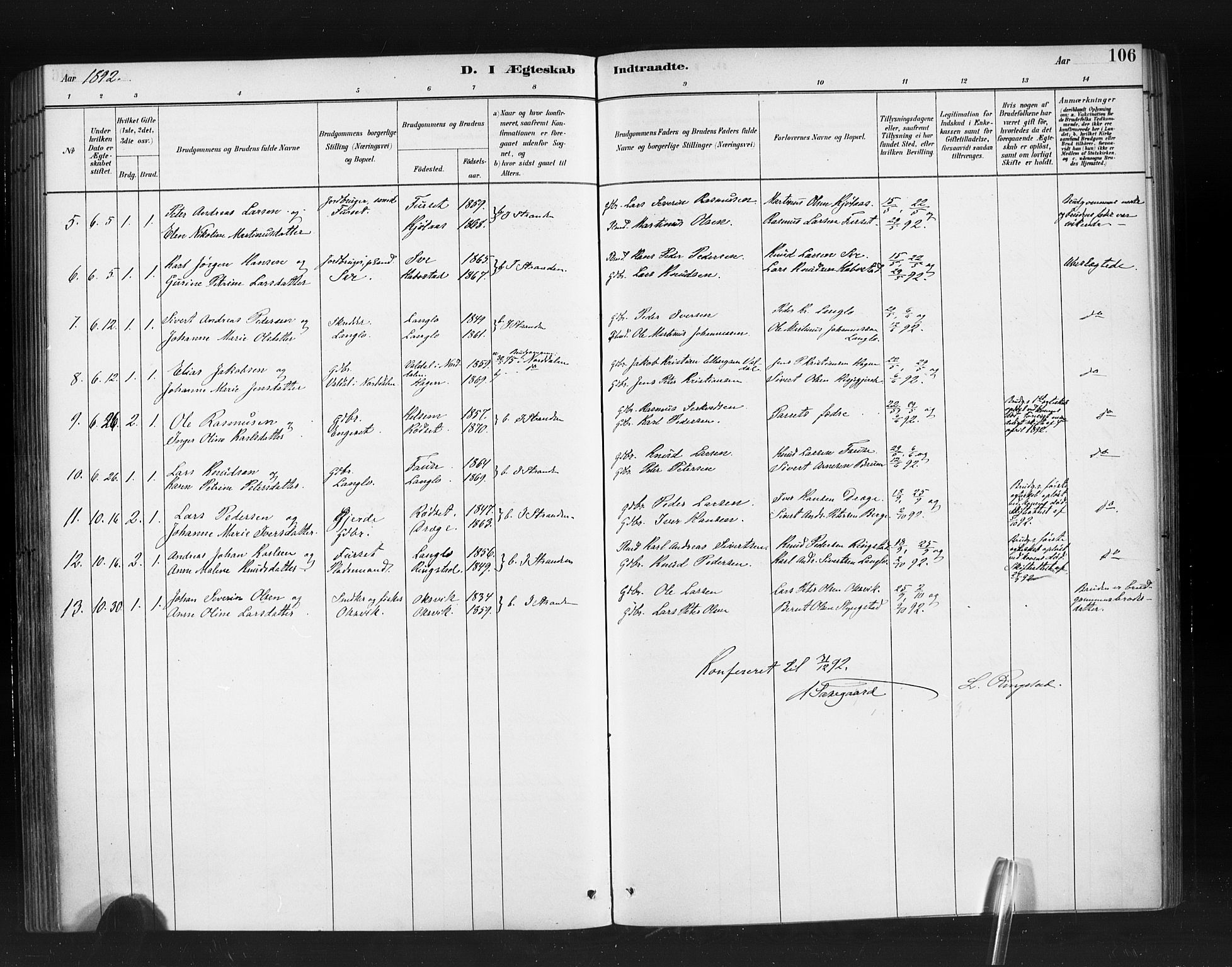 Ministerialprotokoller, klokkerbøker og fødselsregistre - Møre og Romsdal, SAT/A-1454/520/L0283: Parish register (official) no. 520A12, 1882-1898, p. 106