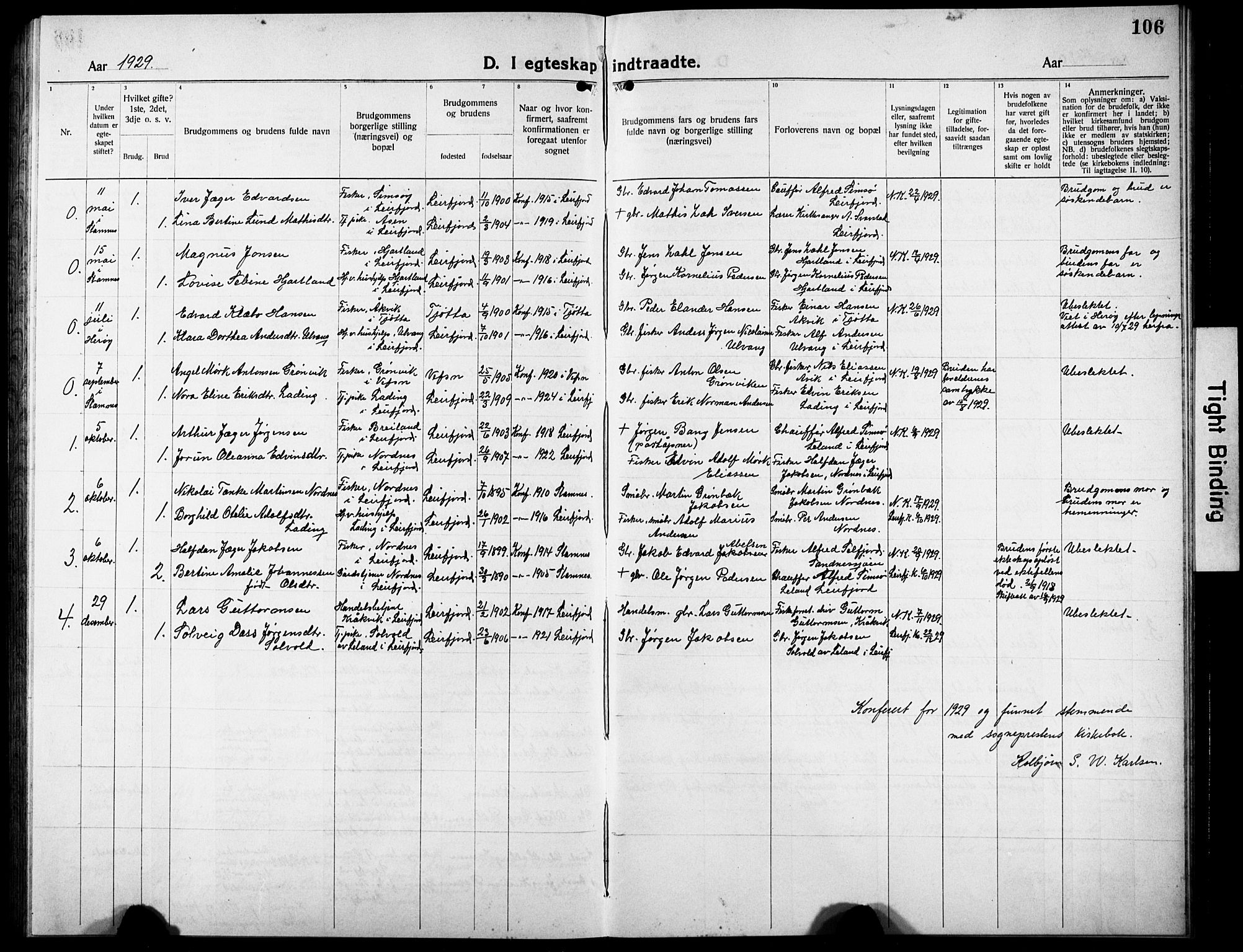 Ministerialprotokoller, klokkerbøker og fødselsregistre - Nordland, AV/SAT-A-1459/832/L0495: Parish register (copy) no. 832C02, 1920-1932, p. 106